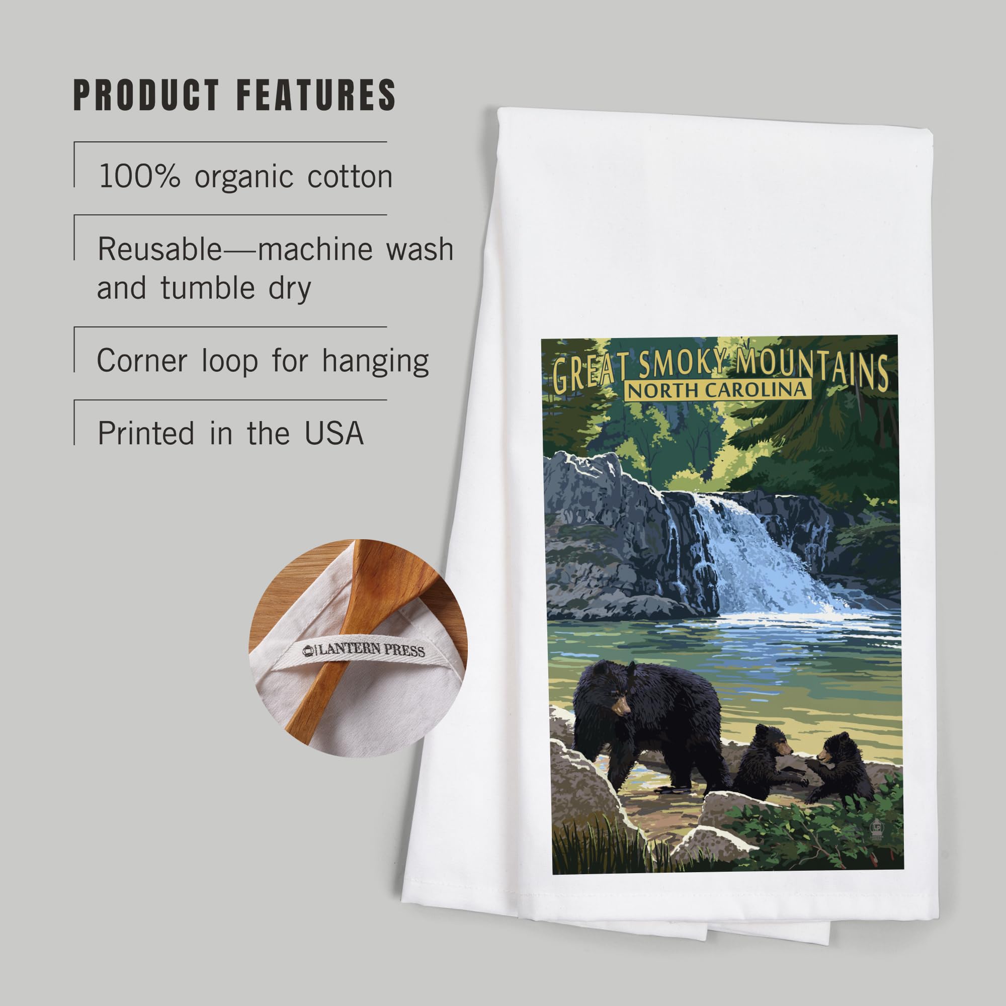 Great Smoky Mountains North Carolina Painterly Falls Tea Towel - 100% Cotton Decorative Hand Towel for Kitchen & Home Decor | Perfect for Dish Drying, Gift Giving & Farmhouse Style Decor