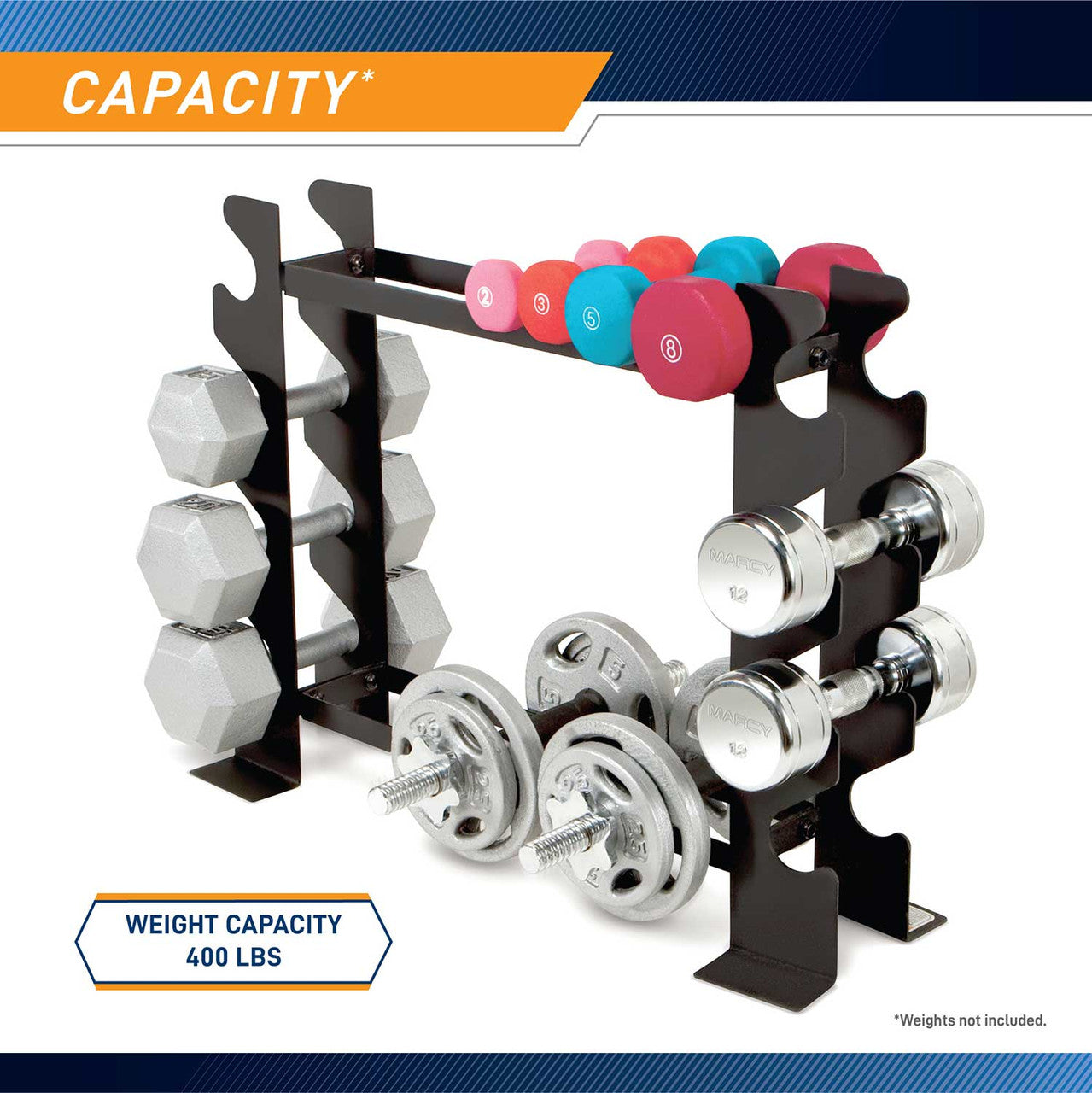 Marcy DBR 56 Compact Dumbbell Rack - Space-Saving Home Gym Equipment for Strength Training & Weight Lifting - Perfect for Small Spaces, Basements & Home Workouts