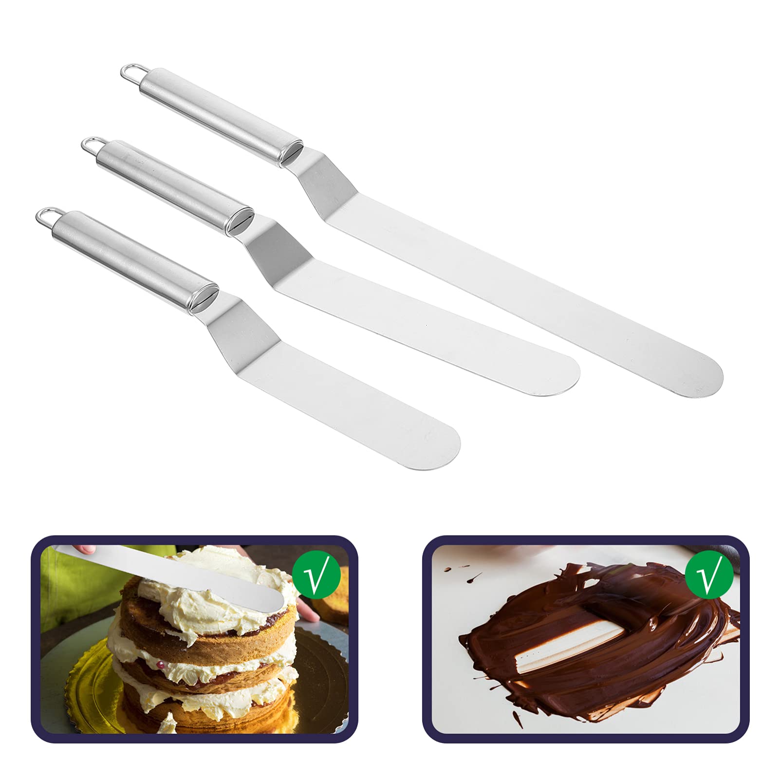 3-Piece Stainless Steel Spatula Set - Cake Icing Spatula, Cream Scraper & Kitchen Utensil for Baking, Cake Decorating & Pastry Making - Durable, Portable & Easy to Clean for Home & Professional Use