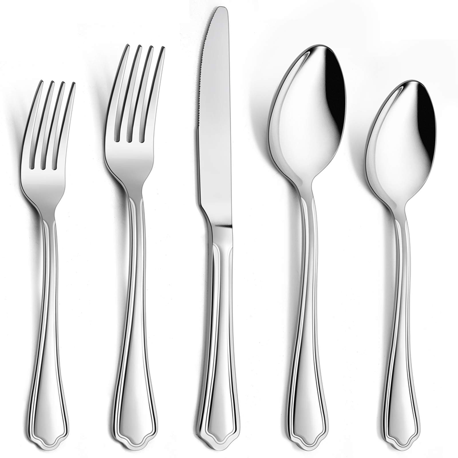 20-Piece Stainless Steel Flatware Set for 4 - Mirror Polished Silverware with Scalloped Edge - Dinner Knives, Forks & Spoons - Dishwasher Safe Cutlery Set - Perfect for Everyday Dining, Dinner Parties & Restaurant Use