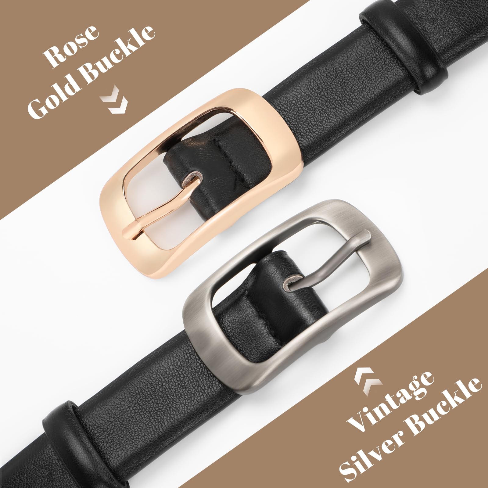 XZQTIVE Genuine Leather Belts for Women - Stylish Black & Brown Waist Belts with Gold/Silver Buckles for Jeans & Dresses (Sizes S-XL) | Perfect for Office, Casual & Formal Outfits