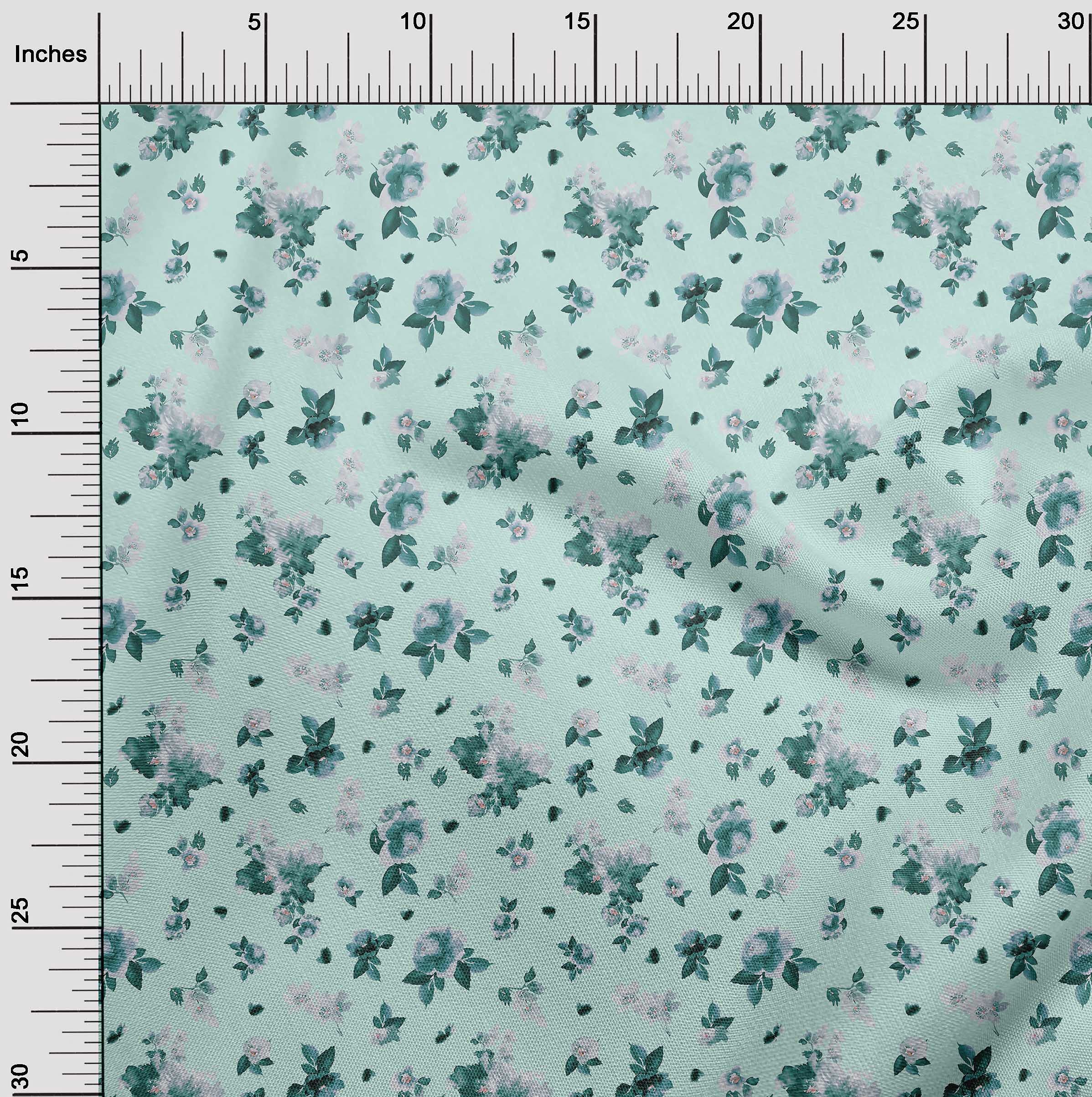 oneOone Cotton Cambric Sky Blue Floral Print Fabric by The Yard - 42 Inch Wide Premium Sewing Material for Dresses, Quilts & Home Decor