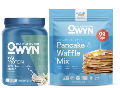 Owyn Protein Pancake Value Bundle - 1lb Vanilla Plant Protein & 2lb Pancake Mix | Vegan, Gluten Free, Low FODMAP, Keto Friendly | Healthy Breakfast for Sunday Morning Boost, Post-Workout Recovery & Family Brunch