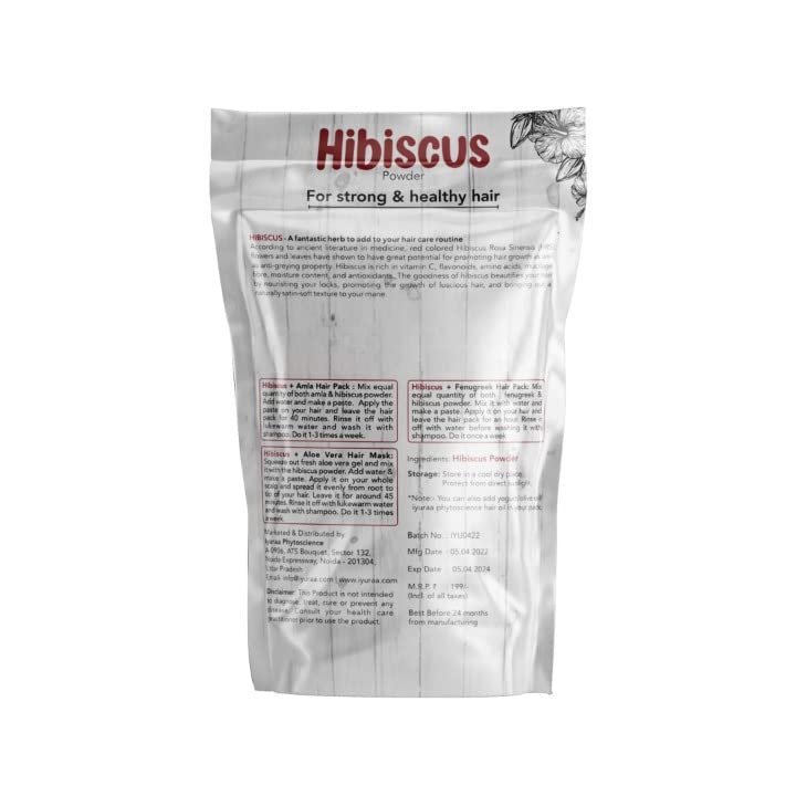 IYURAA PHYTOSCIENCE Hibiscus Hair Powder - Natural Scalp Treatment for Hair Growth & Shine | Organic Herbal Hair Care for Dry, Damaged Hair | Use for DIY Hair Masks & Scalp Massage (1 Pack)