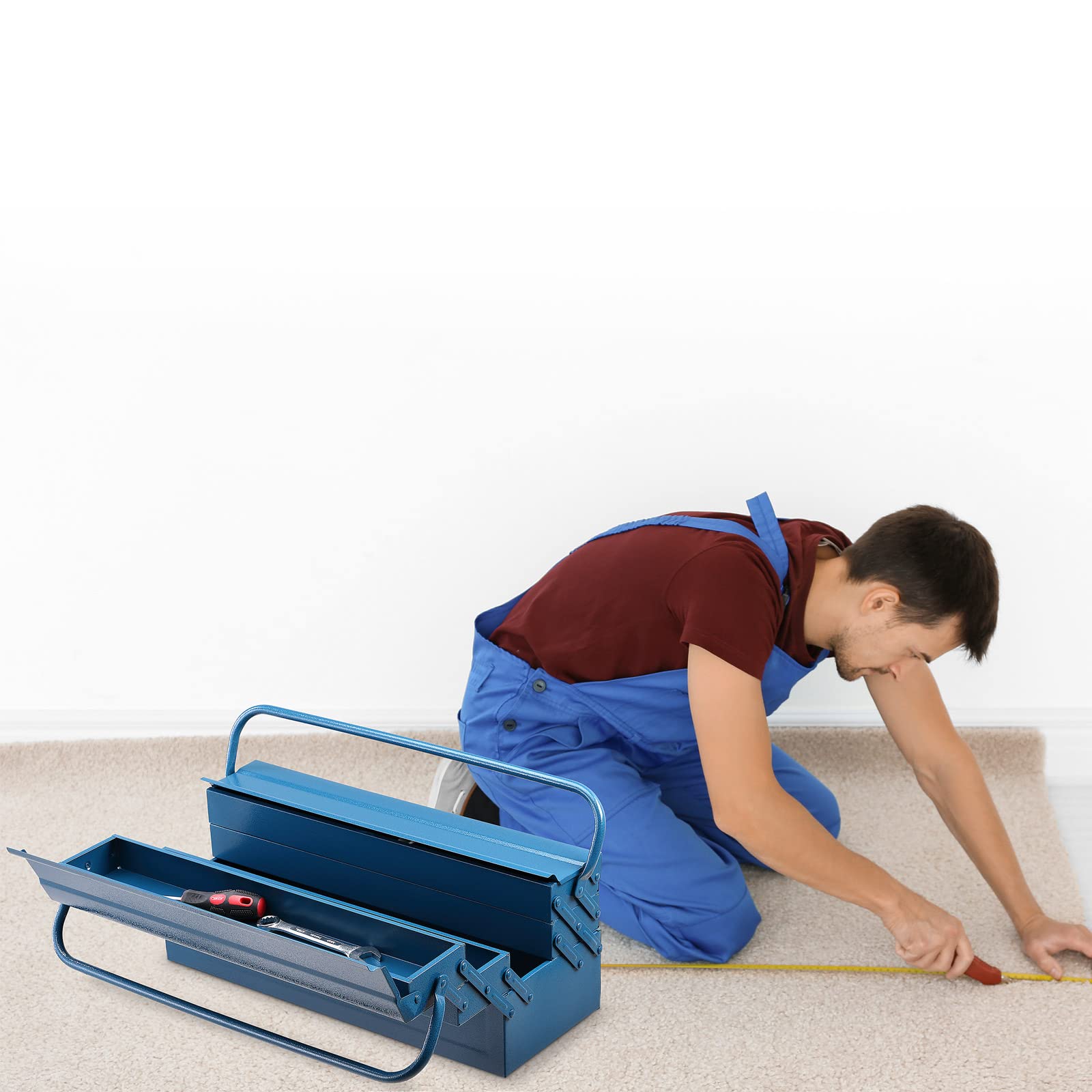 Blue Empty Tool Box with 5 Compartments - Large 53x20x20cm Tool Storage Case for Garage & Workshop Organization - Perfect for DIY, Home Repair, and Professional Tool Storage