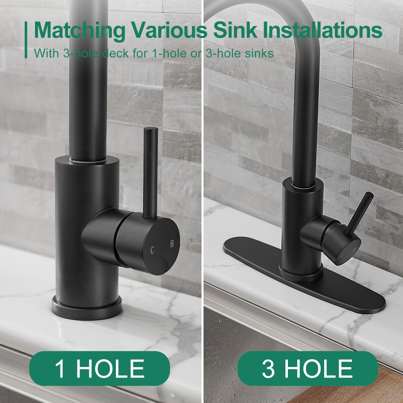 VOTON Black Pull Down Kitchen Faucet with Sprayer - Modern Single Handle High Arc Sink Faucet for 1 or 3 Hole Installation - Perfect for Farmhouse, RV, Camper, Bar & Laundry Sinks - Durable & Stylish Design for Everyday Cooking and Cleaning