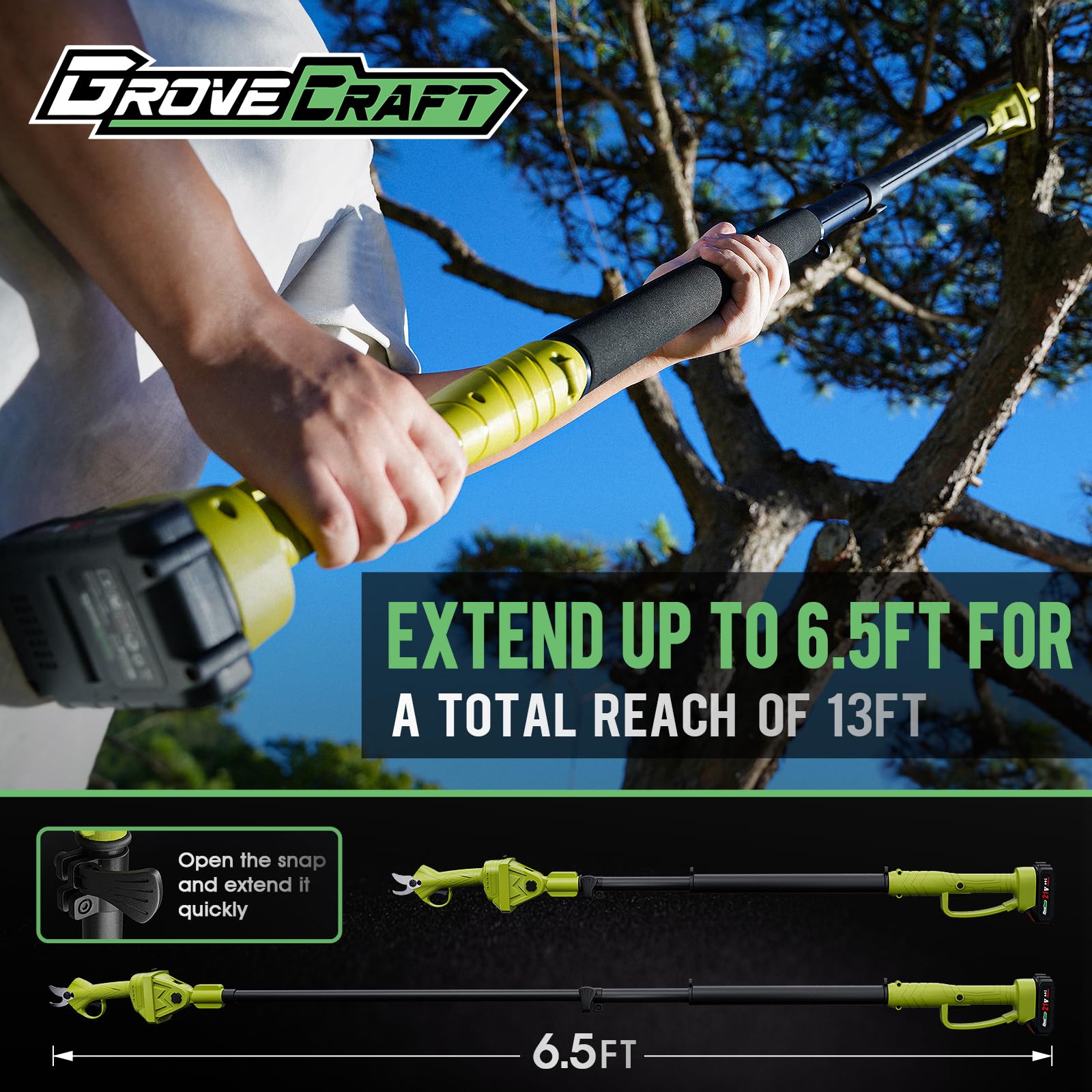 20V 2-in-1 Brushless Cordless Electric Pole Pruning Shear with Battery & Fast Charger - 13ft Reach, 1-Inch Cutting Diameter - Perfect for Tree Trimming, Garden Maintenance & Landscaping