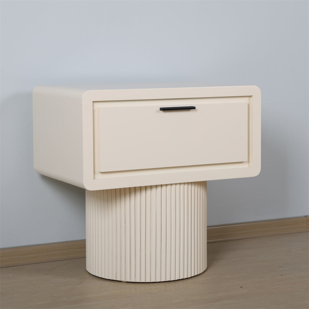 Marant Fluted Nightstand in Beige - Modern Bedside Table with Storage for Bedroom, Living Room, or Guest Room - Stylish and Functional Home Decor