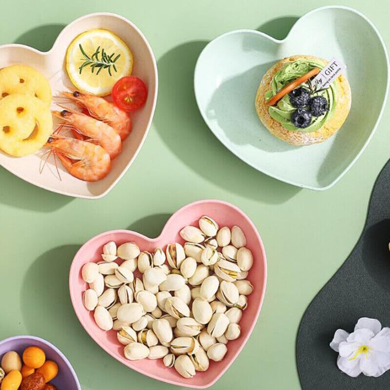 VATSHVI Unbreakable Plastic Heart-Shaped Snack Plates Set - 5-Piece Lightweight Kids Dessert Dishes, Microwave & Dishwasher Safe, Eco-Friendly BPA-Free (Pink) - Perfect for Birthday Parties, Baby Showers & Family Gatherings