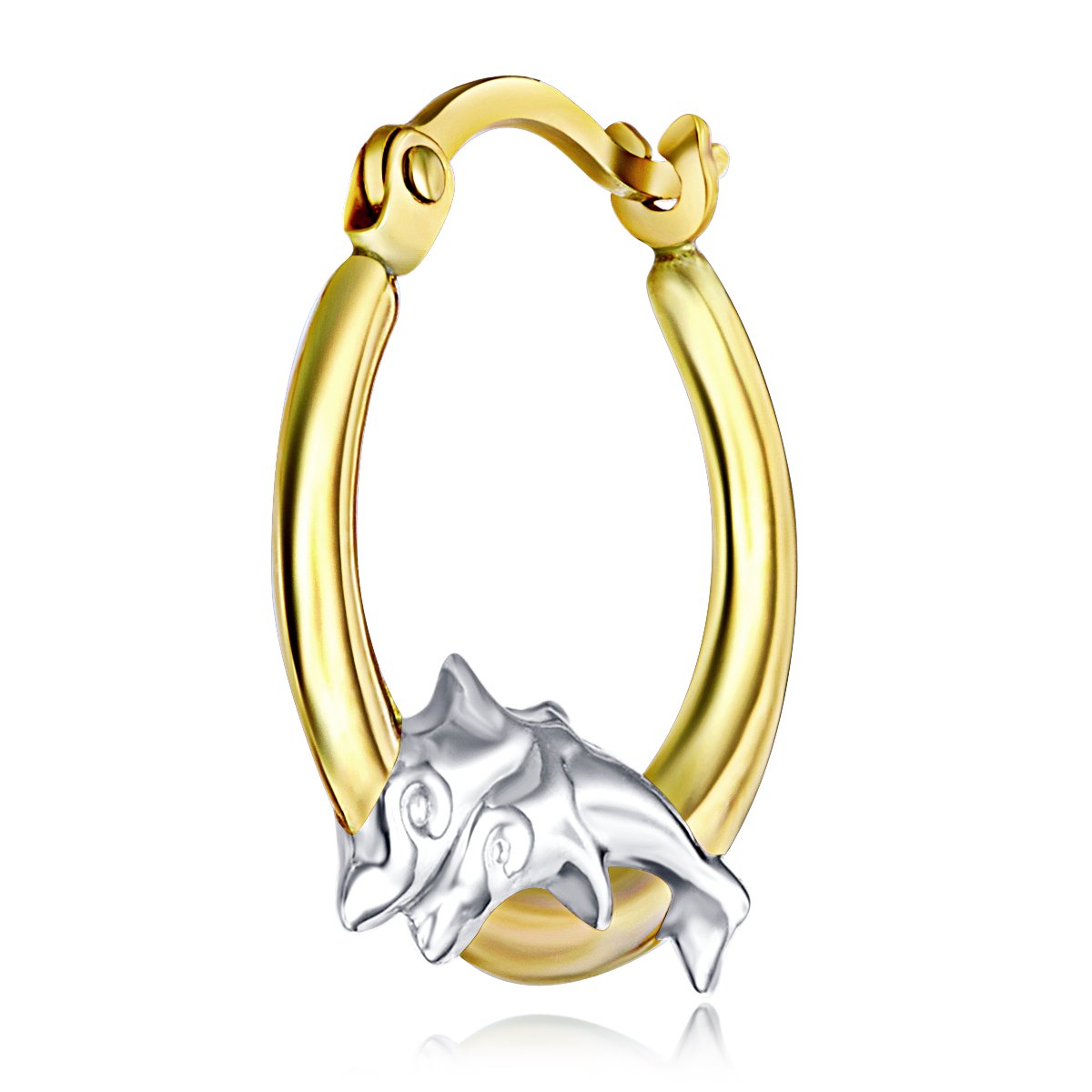 14K Real Two-Tone Gold Dolphin Hoop Earrings - 13mm Fancy Dangle Earrings for Women | Perfect for Beach Parties, Summer Vacations & Gift Giving