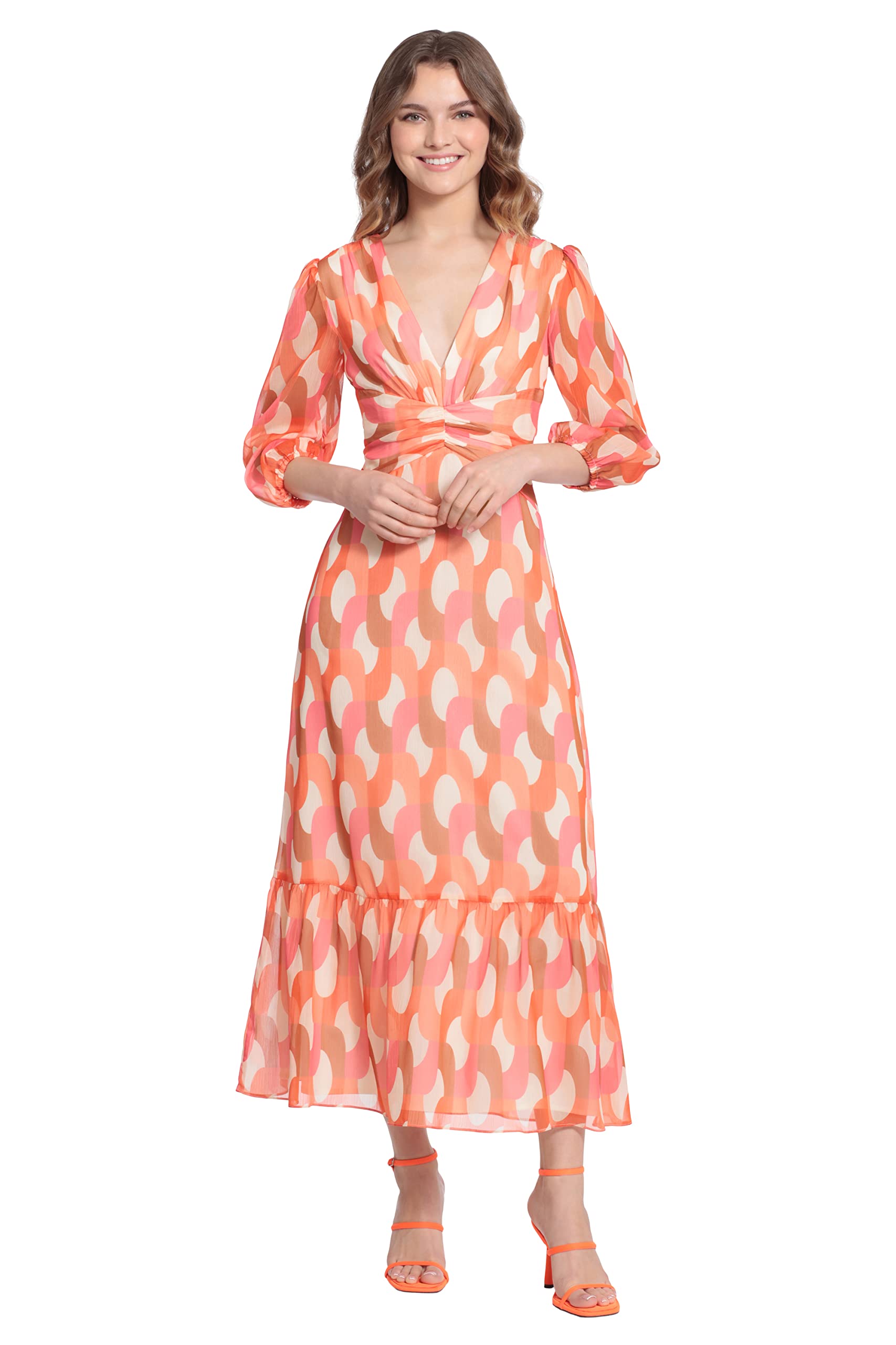 Donna Morgan Women's Flowy V-Neck Empire Waist Maxi Dress - Elegant Long Summer Dress for Beach, Wedding & Special Occasions
