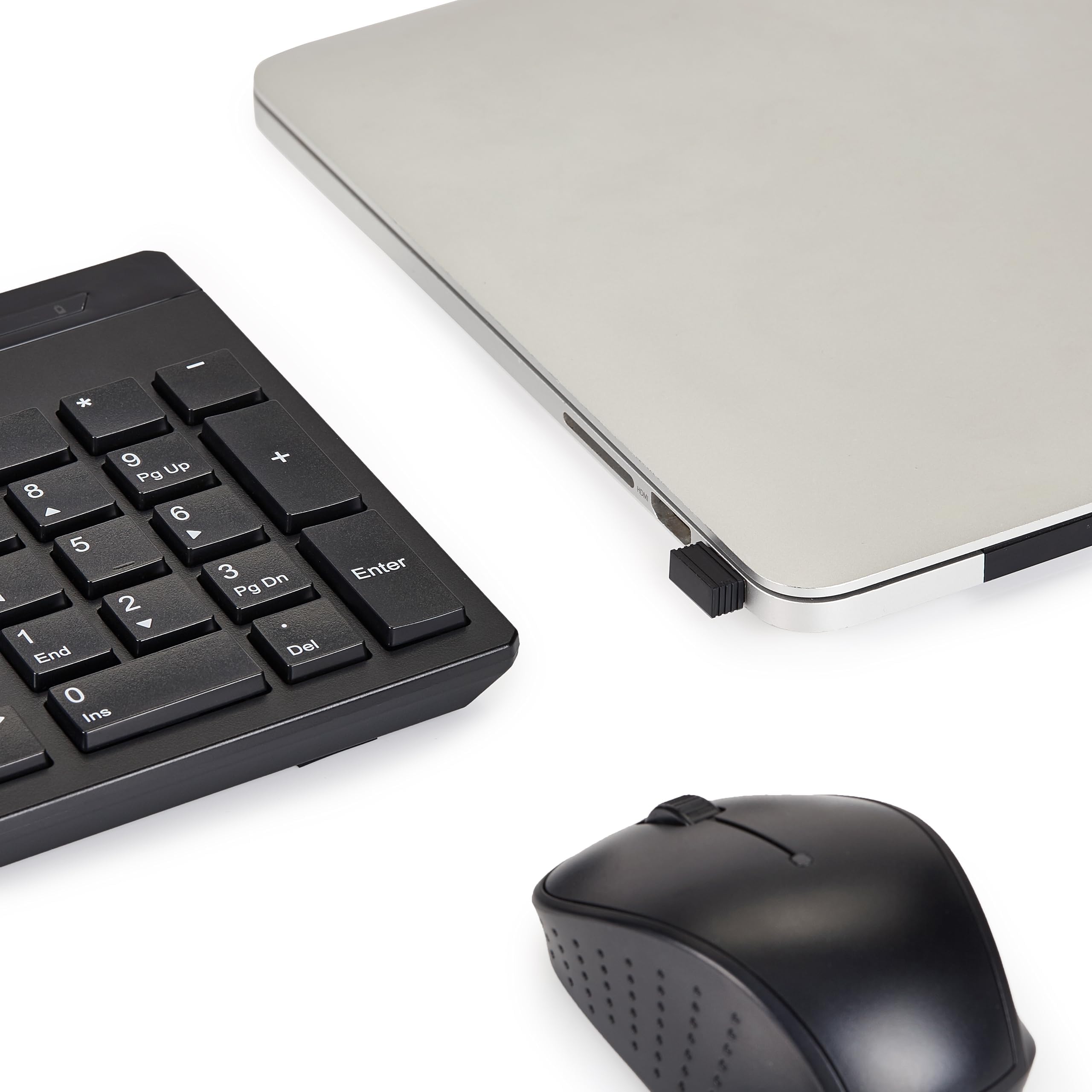 Amazon Basics Wireless Keyboard and Mouse Combo - Full-Sized Ergonomic Design, 2.4GHz USB Receiver, QWERTY Layout, Plug & Play for PC/Laptop (Black) - Perfect for Home Office, Gaming & Everyday Computing
