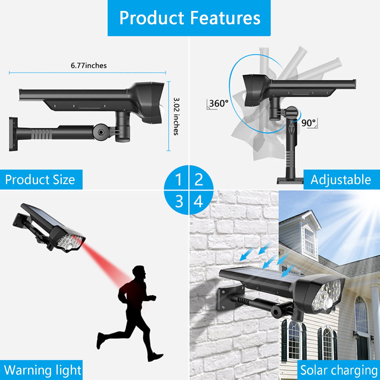 Solar Security Light Outdoor - 360° Adjustable Motion Sensor Solar Powered Wall Light with Dummy Camera for Garden, Door, Pathway, Yard & Garage | Weatherproof LED Night Light for Home Safety & Property Protection