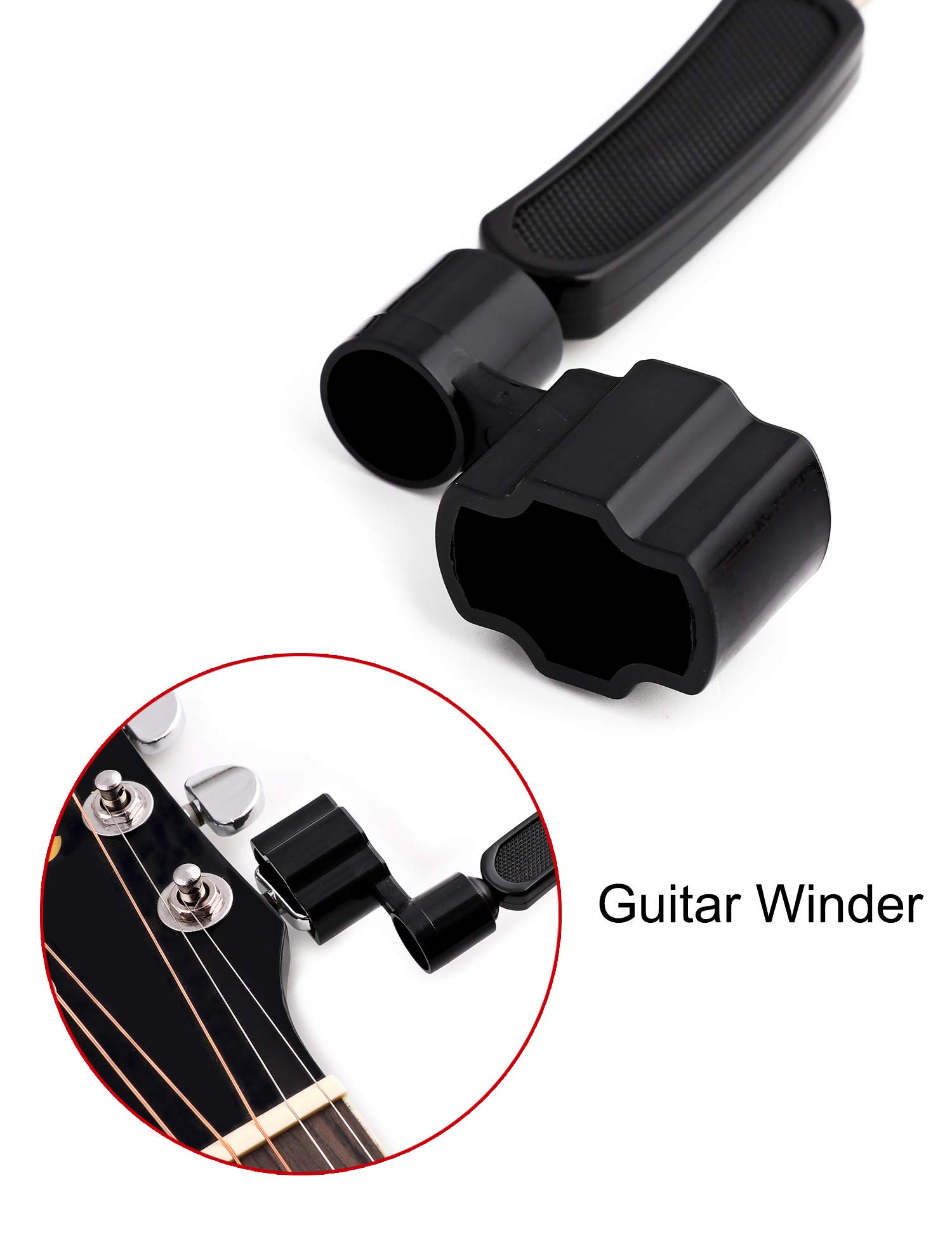 Premium Guitar String Winder & Bridge Pin Puller - 6-in-1 Tool with String Cutter for Acoustic/Electric Guitar, Bass, Banjo, Ukulele, Mandolin - Professional String Changing & Maintenance for Musicians & Luthiers (Black)