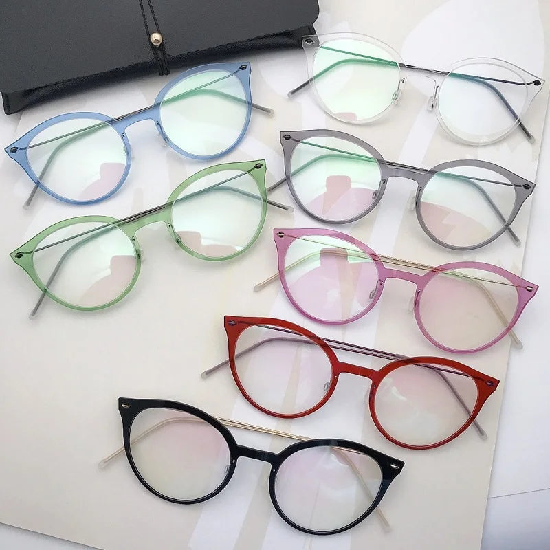 Aimee Women's Full Rim Cat Eye Acetate Titanium Eyeglasses 6548 - Stylish & Lightweight Reading Glasses for Work, Driving & Fashion Accessories