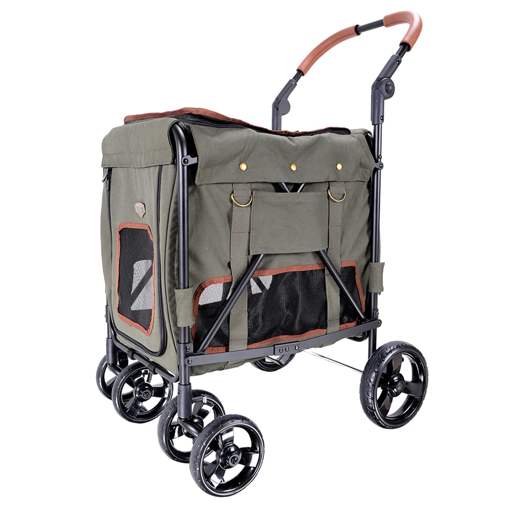 iBiyaya Heavy Duty Dog Stroller for Medium & Large Dogs - Detachable Carrier Bag with Top/Front Entry - Army Green Pet Wagon | Perfect for Outdoor Walks, Vet Visits & Travel with Your Gentle Giant