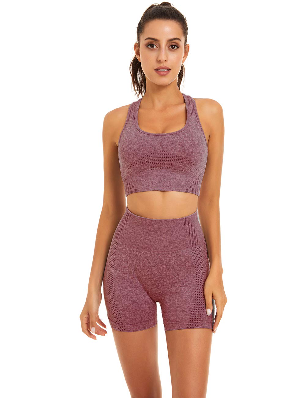Women's Seamless Yoga Workout Set - 2 Piece Outfits with Gym Shorts & Sports Bra for Yoga, Pilates, Gym & Lounge Wear