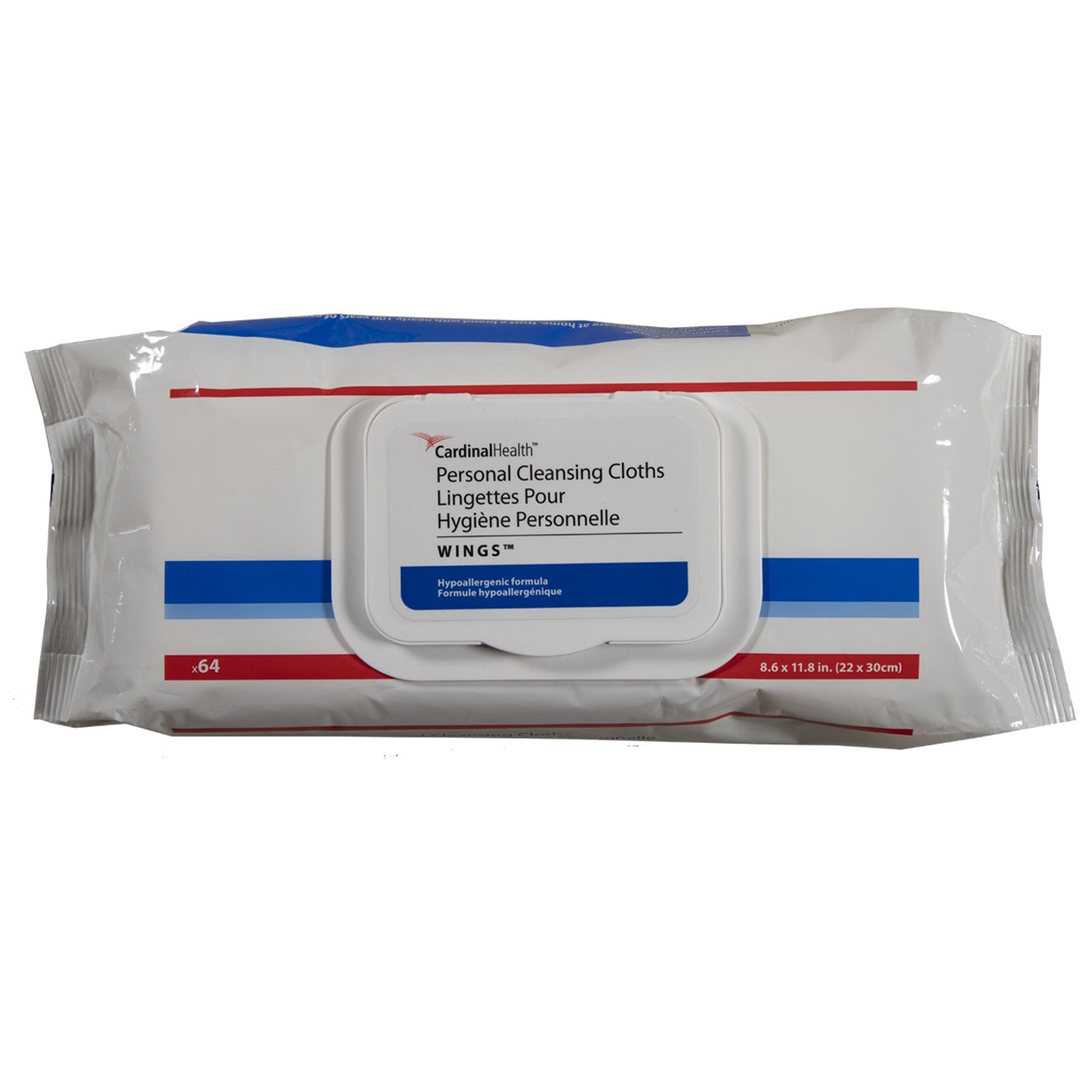 Cardinal Health Wings Rinse-Free Personal Cleansing Wipes, Scented Soft Pack - 64 Count | Ideal for Travel, Healthcare & Daily Hygiene