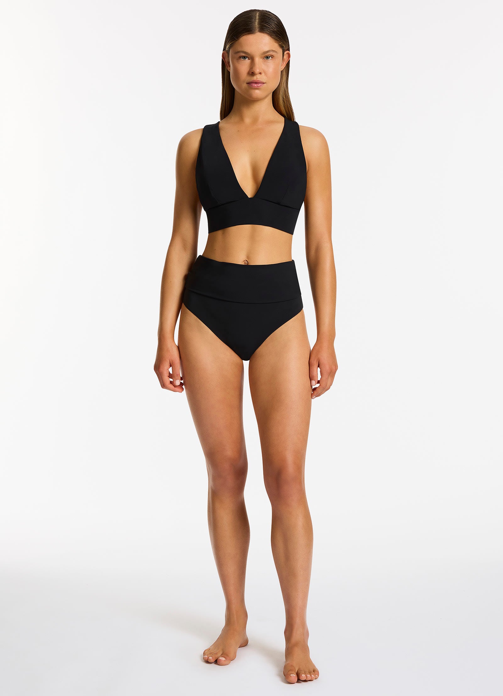 Jetset Fold Down High Waisted Bikini Bottom - Black | Sexy Swimwear for Women | Perfect for Beach, Pool & Vacation