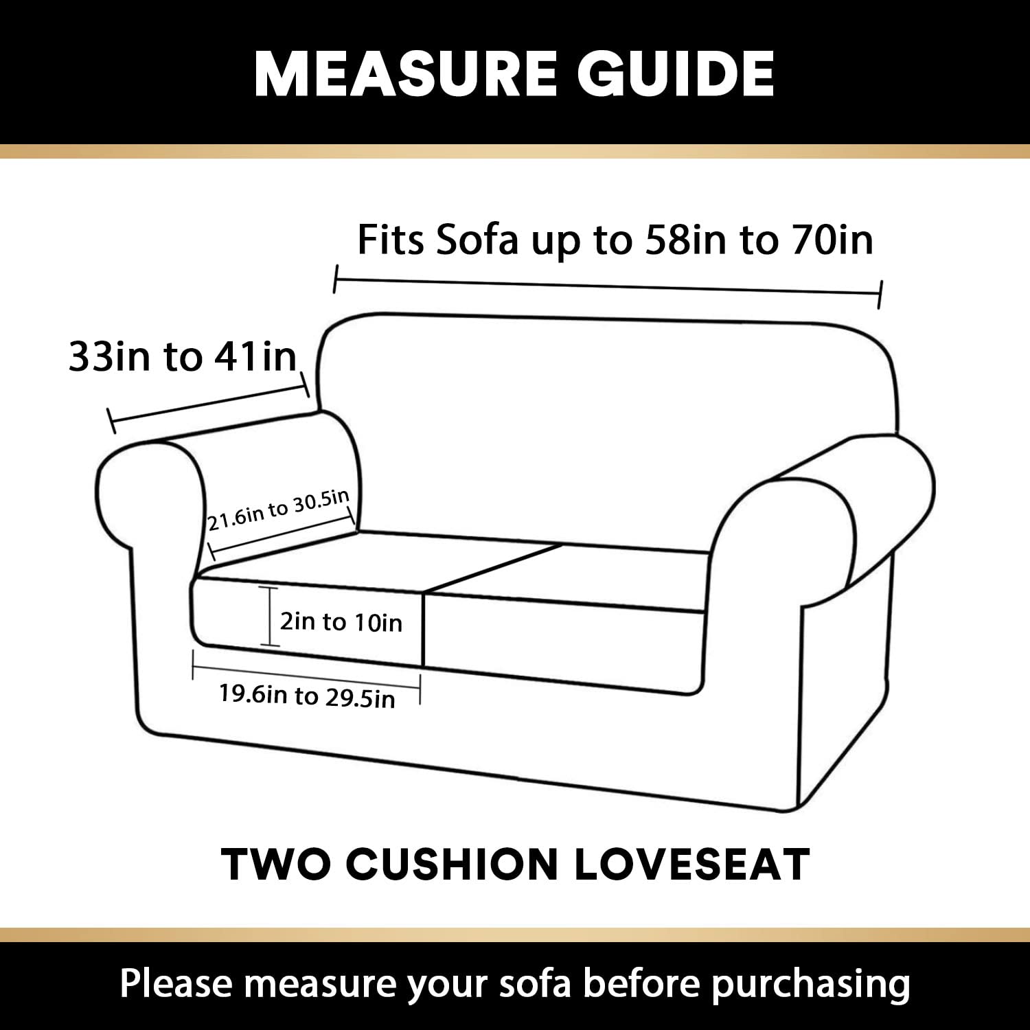 PrinceDeco Stretch 3-Piece Sofa Cover Set - Soft Couch Slipcover for 2-Cushion Couches, Machine Washable, Camel Brown, Medium Size - Perfect for Living Room, Family Room & Home Decor Protection