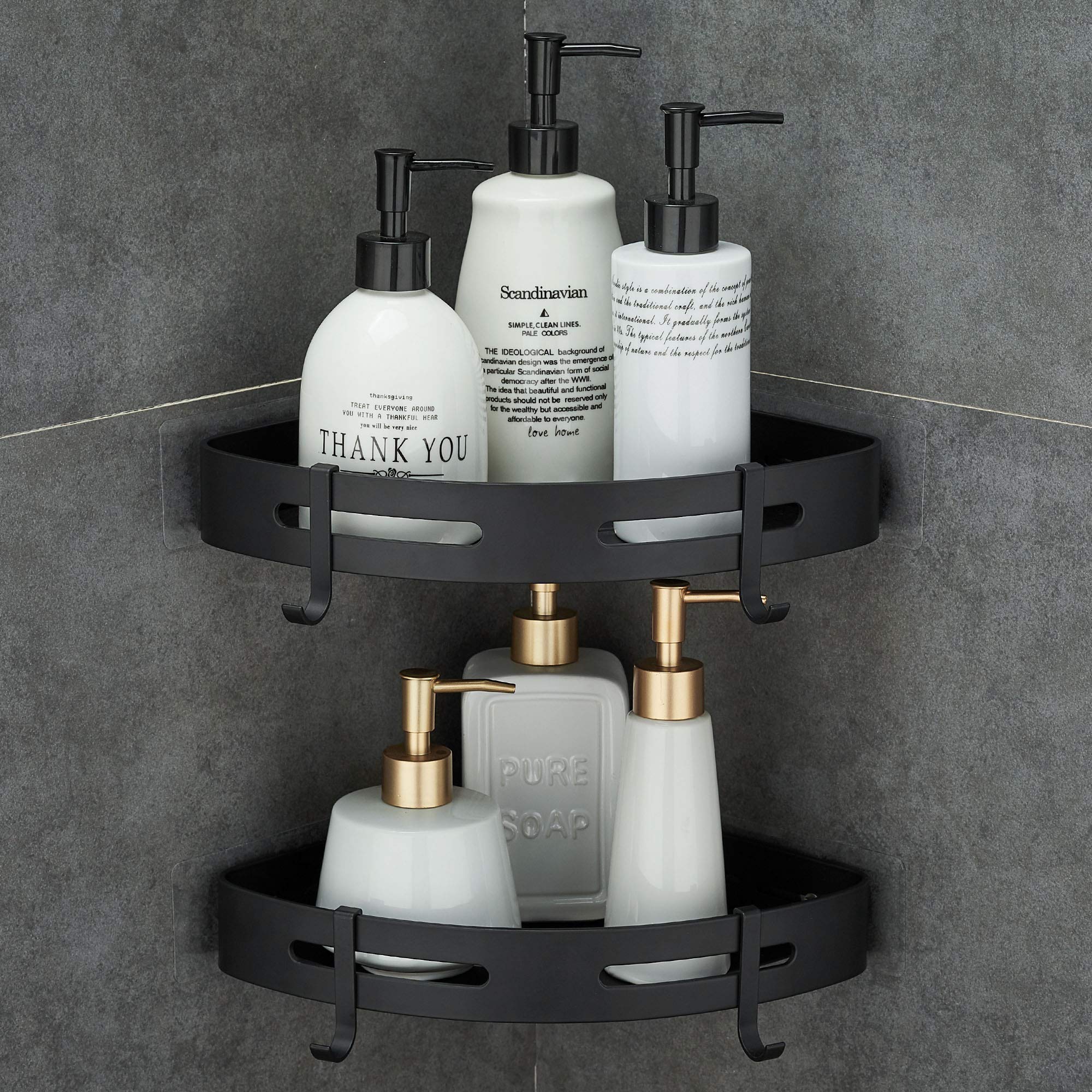 2-Tier Adhesive Corner Shelf - No Drilling Bathroom & Shower Caddy Organizer for Kitchen, Toilet | Space-Saving Storage Solution for Shampoo, Soap & Beauty Products