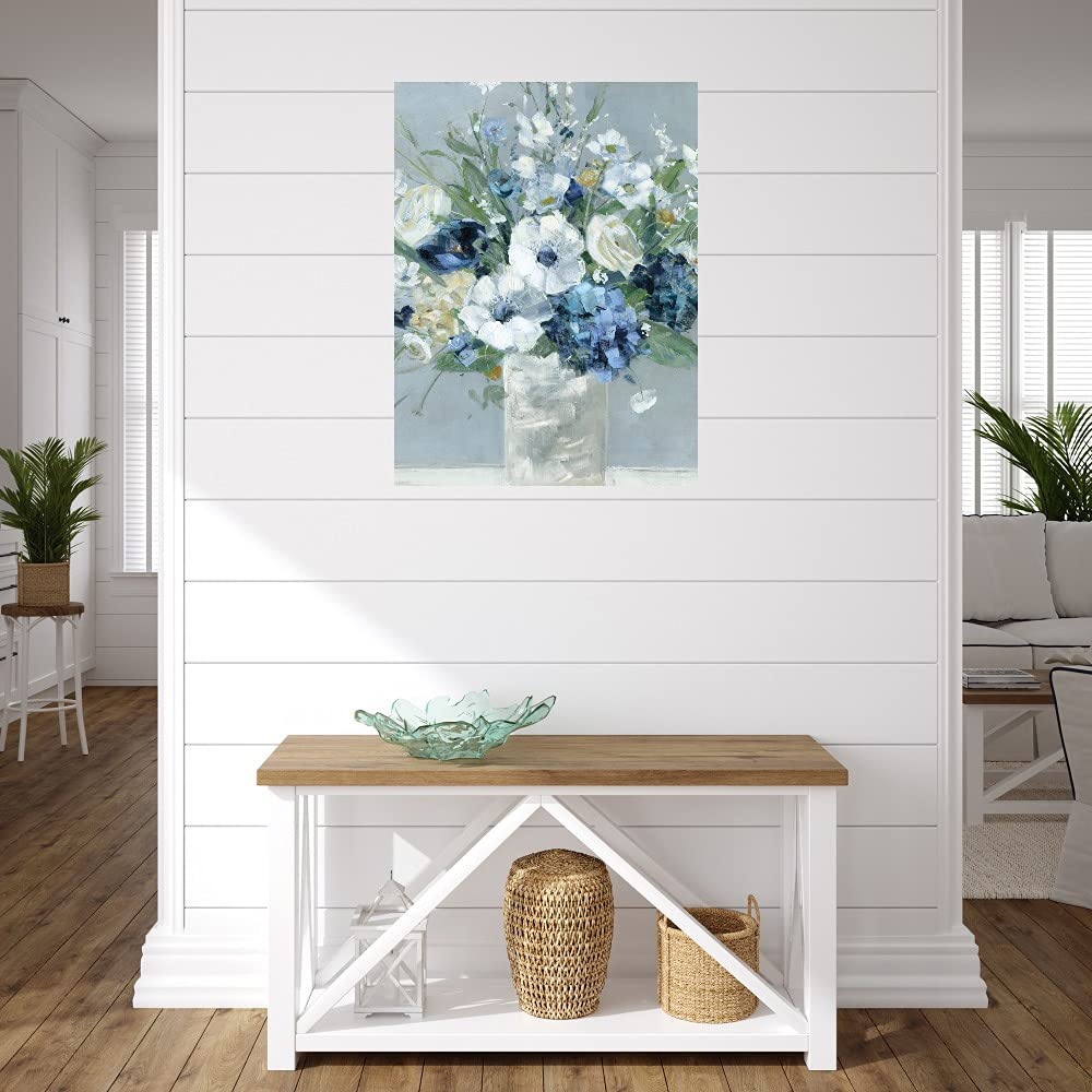 Be Happy Blue Crop Canvas Wall Art by Sally Swatland - Modern Fine Art Painting for Living Room, Bedroom, Office Decor - Ready to Hang 32x43 Inch - Perfect for Home, Kitchen, Bathroom & Dining Room Wall Decor