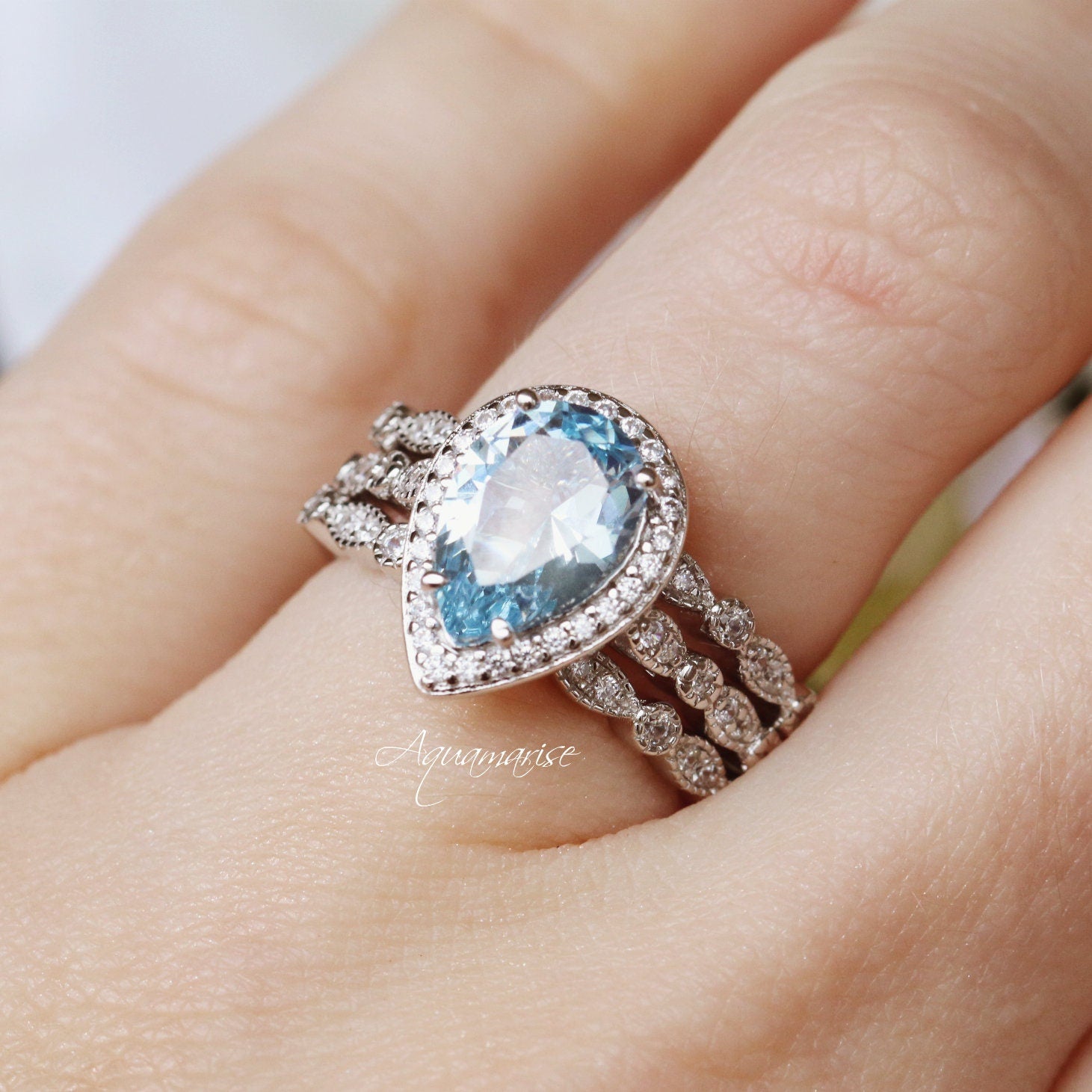 Exquisite Aquamarine Gemstone Ring in Sterling Silver - Elegant Jewelry for Women, Perfect for Weddings, Anniversaries & Special Occasions