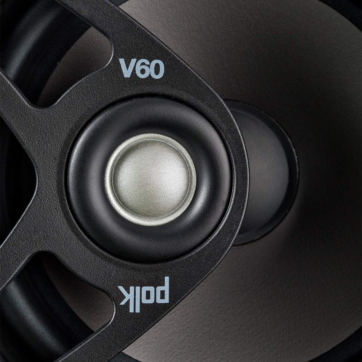 Polk Audio V60 in-Ceiling Speaker (Single) - High-Quality Sound for Home Theater, Bathroom & Kitchen - Moisture-Resistant, Easy Install, Paintable Black Grille - Perfect for Indoor & Damp Areas