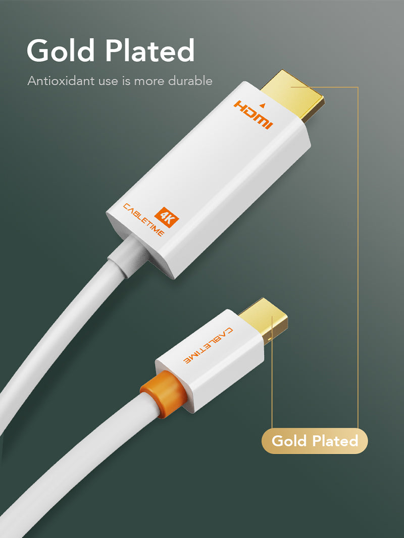 Mini DisplayPort to HDMI Cable 4K 30Hz - High-Speed Adapter for MacBook, PC, Monitor - Perfect for Home Theater, Gaming & Office Setup