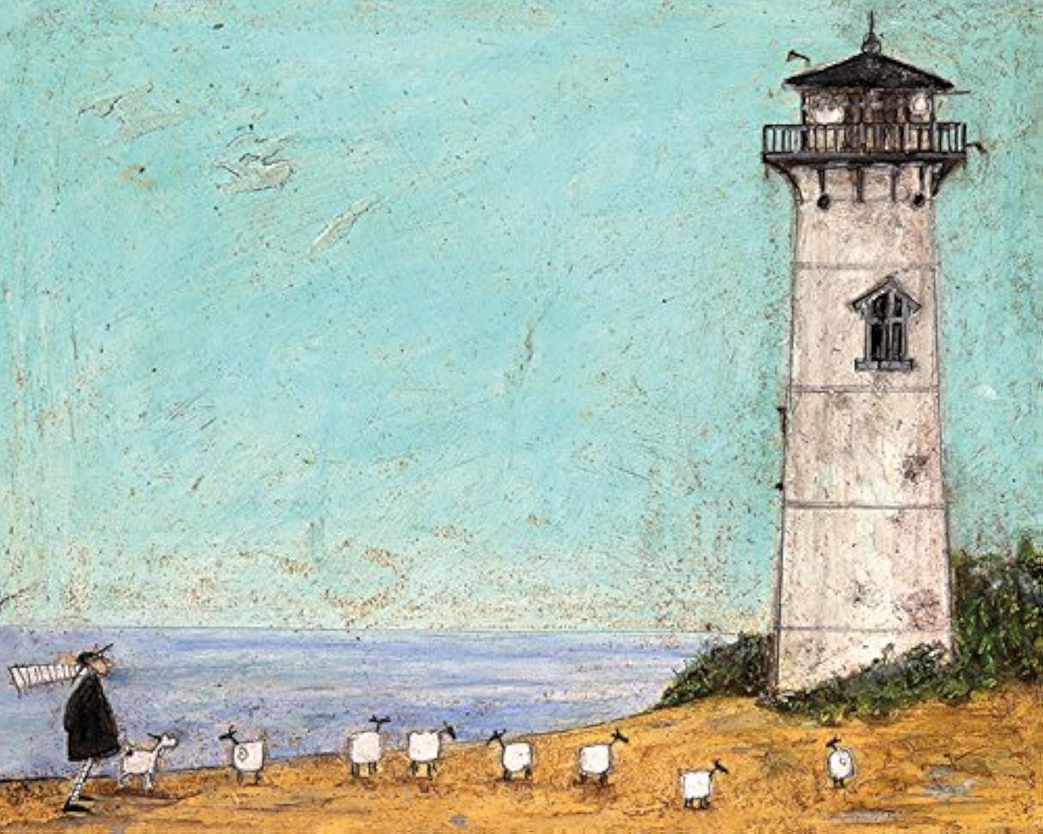 Sam Toft Seven Sisters and A Lighthouse Cotton Canvas Print - Multi-Color Wall Art (3.2x40x50cm) - Perfect for Living Room, Bedroom & Office Decor