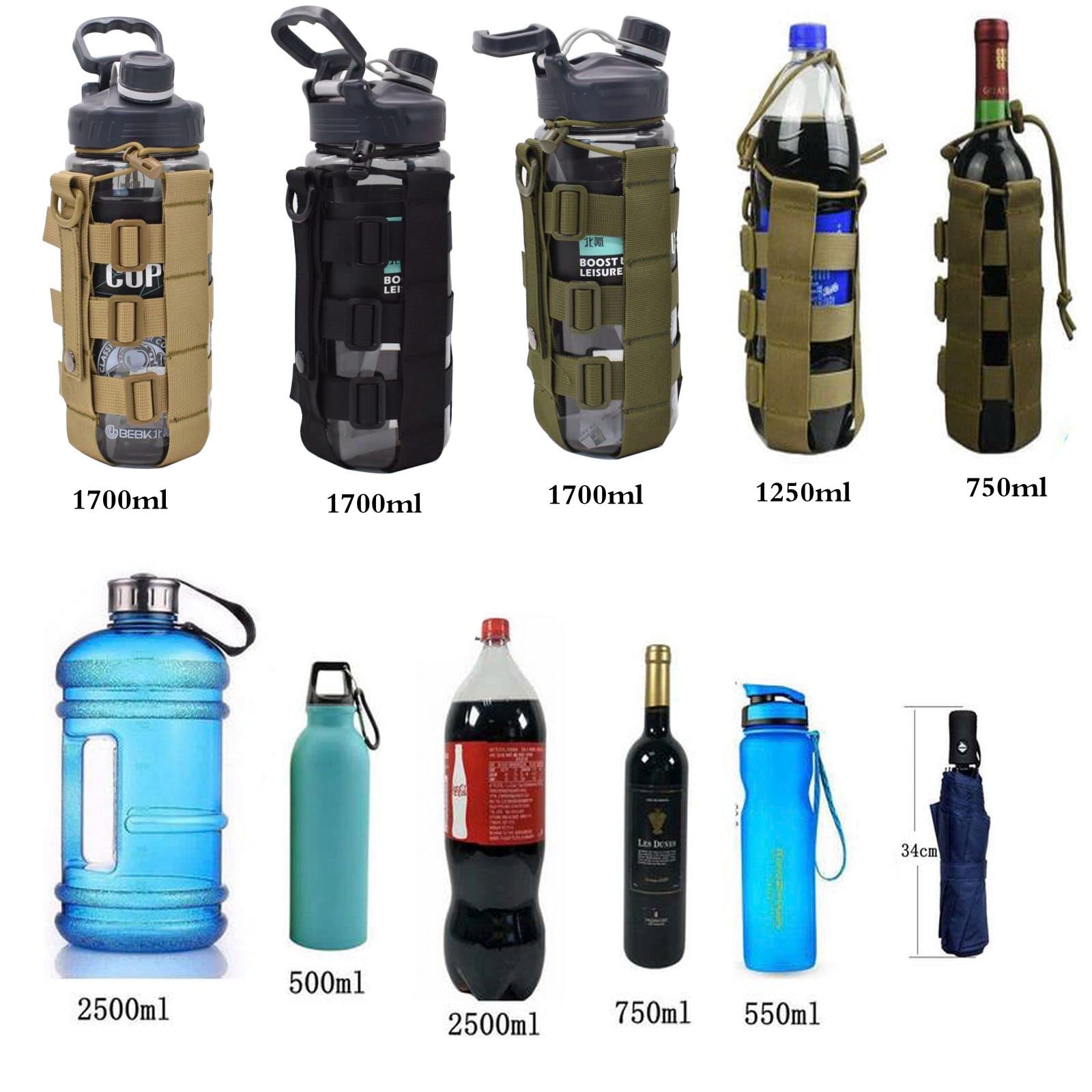 Tactical Water Bottle Holder Pouch - Adjustable MOLLE Belt Bottle Carrier for 17-84 Oz - Customizable Hydration Pack for Hiking, Camping & Outdoor Adventures