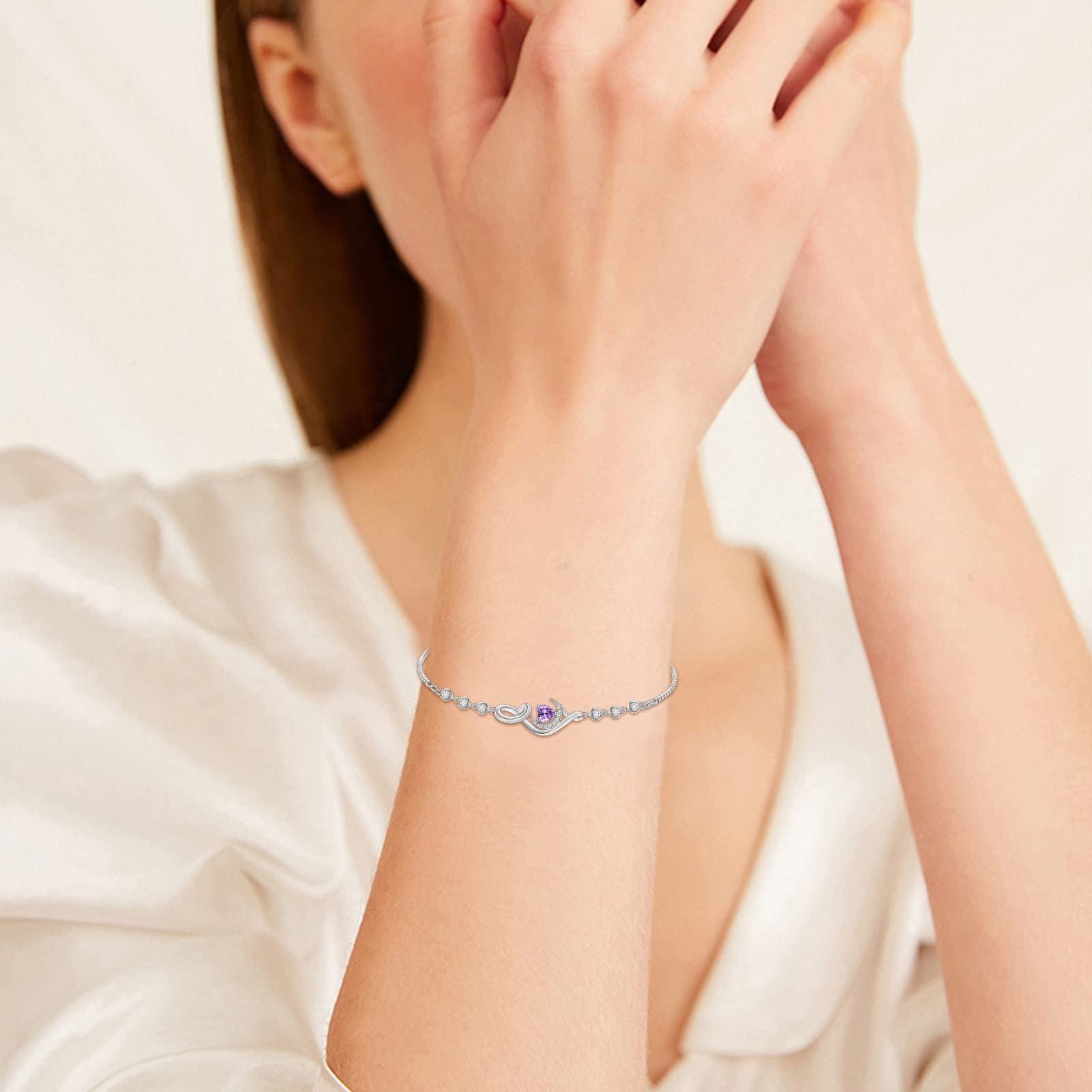 S925 Sterling Silver Birthstone Charm Bracelet for Women - Personalized Distance Bracelet for Mom, Daughter, Wife - Perfect Mother's Day, Birthday, Valentine's Day & Anniversary Jewelry Gift - Ideal for Long-Distance Relationships, Special Occasions & Everyday Wear