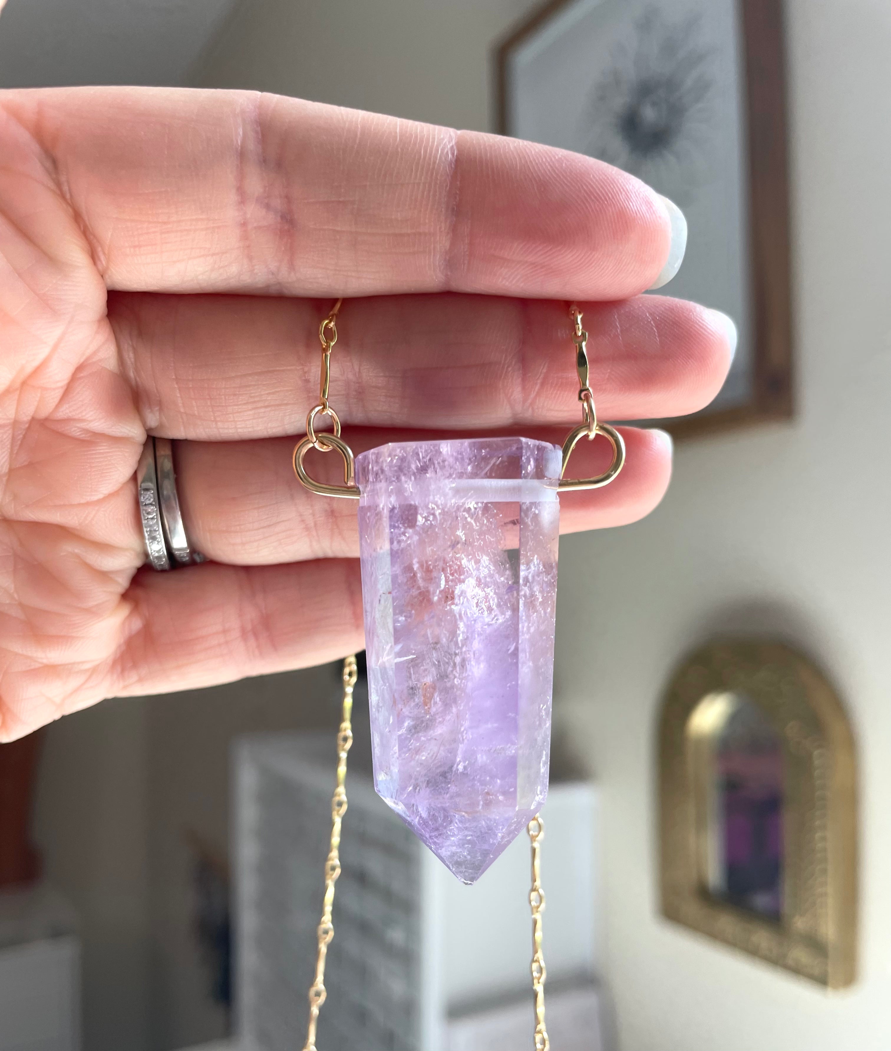 Extra Large Chunky Amethyst Crystal Tower Necklace - 14kt Gold Filled Healing Stone Jewelry for Meditation, Yoga & Spiritual Gifts