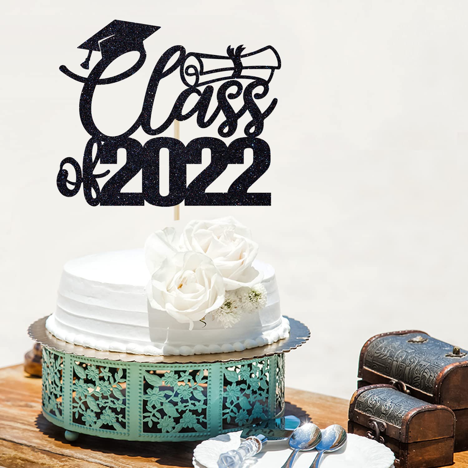 2022 Graduation Cake Topper - Happy Graduation Party Decor for College Grads, Congrats Grad Cake Topper (Black) | Perfect for Graduation Cakes, Cupcakes & Dessert Tables