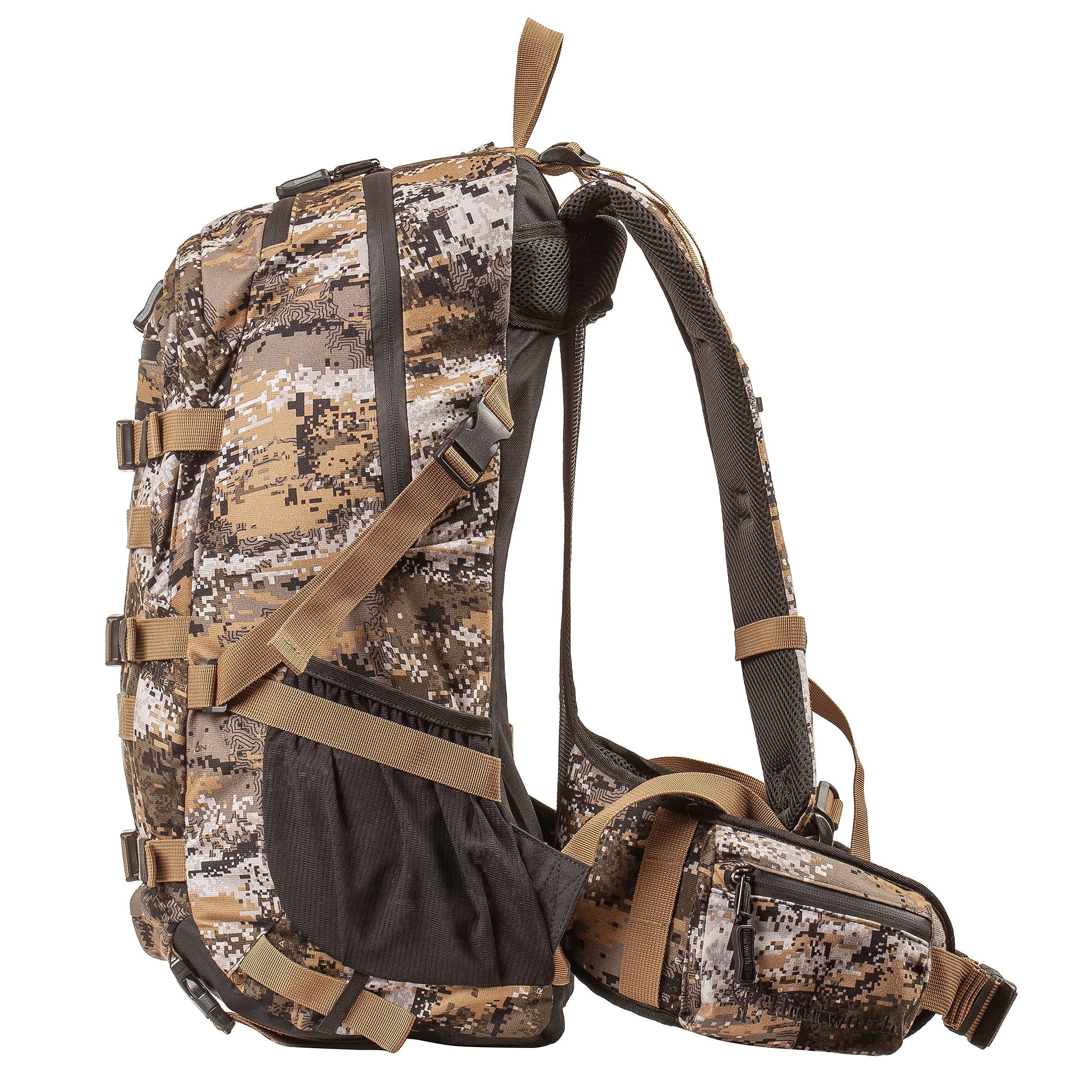 Huntworth Hickory Lightweight Hunting Backpack with Weight Suspension System - Hydration Compatible, Water Resistant, Spacious 3Lb Camo Backpack for Outdoor Adventures, Hiking & Camping