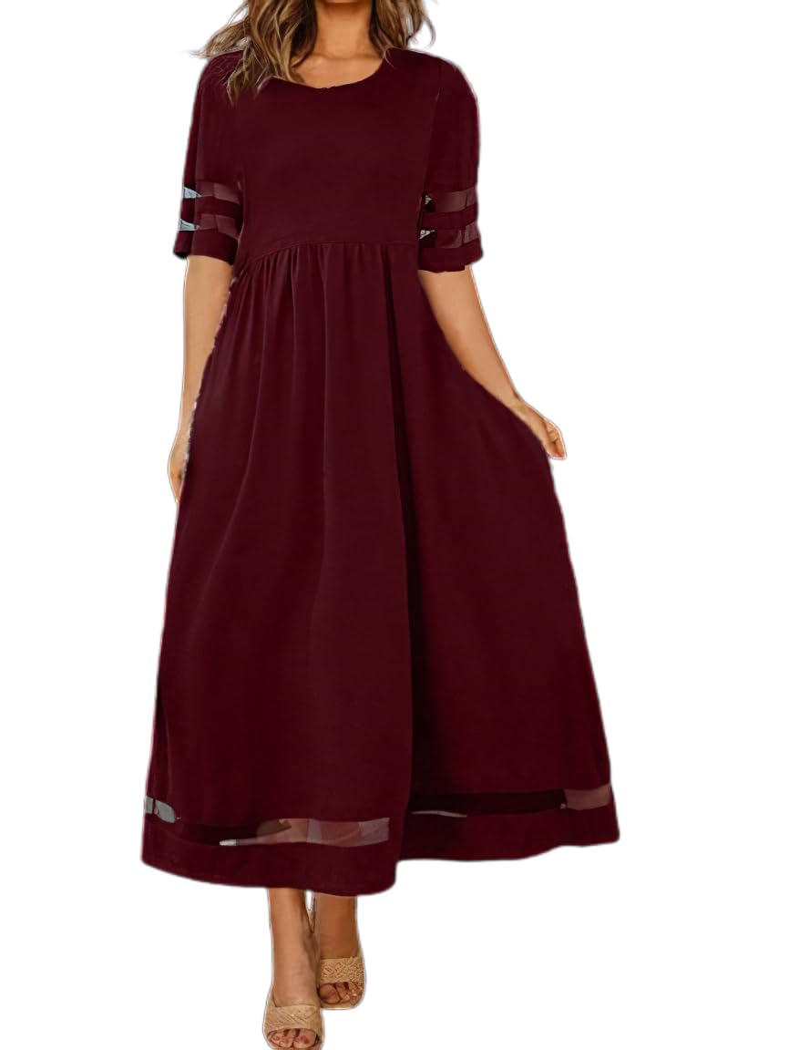 Akivide Women's Plus Size Half Sleeve Maxi Dress - Summer Casual Flowy Elegant Cocktail Party Wedding Guest Dress for Beach Vacation, Garden Party & Special Occasions