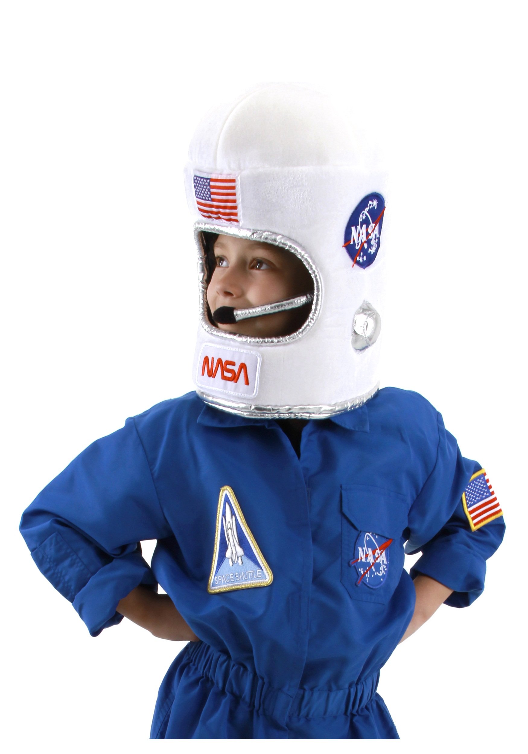 NASA Astronaut Costume Helmet for Kids - American Flag Patches & Soft Poly Foam Lining | Space-Themed Dress Up, Halloween Costume & Pretend Play Accessory