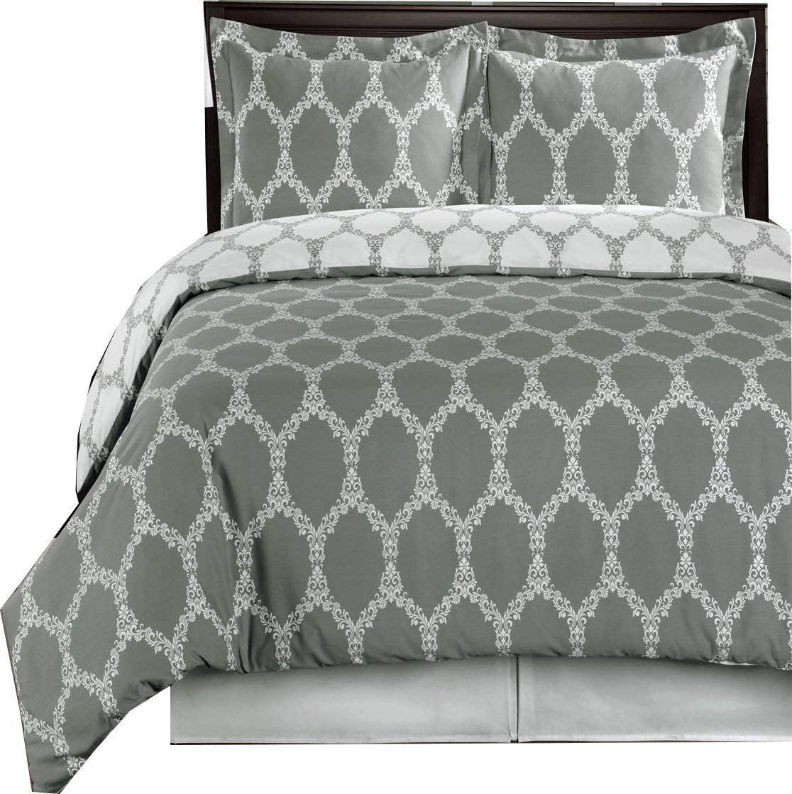 Royal Hotel Luxury 8-Piece California King Bedding Set - 100% Cotton 300 Thread Count Gray & White Brooksfield Collection - Perfect for Master Bedroom, Guest Room & Vacation Homes