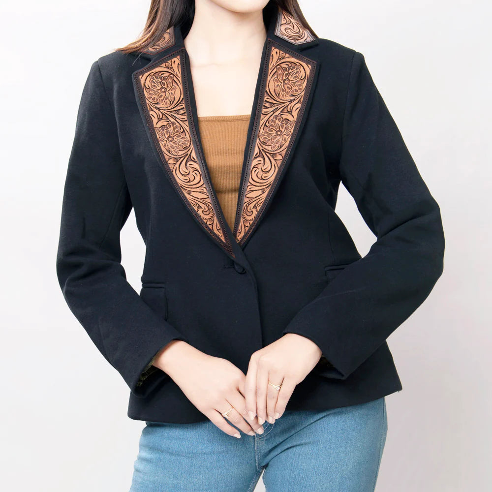 American Darling Black Tooled Leather Blazer for Women | Vintage Western Style Jacket | Perfect for Cowgirl Outfits, Rodeo Events & Country Concerts