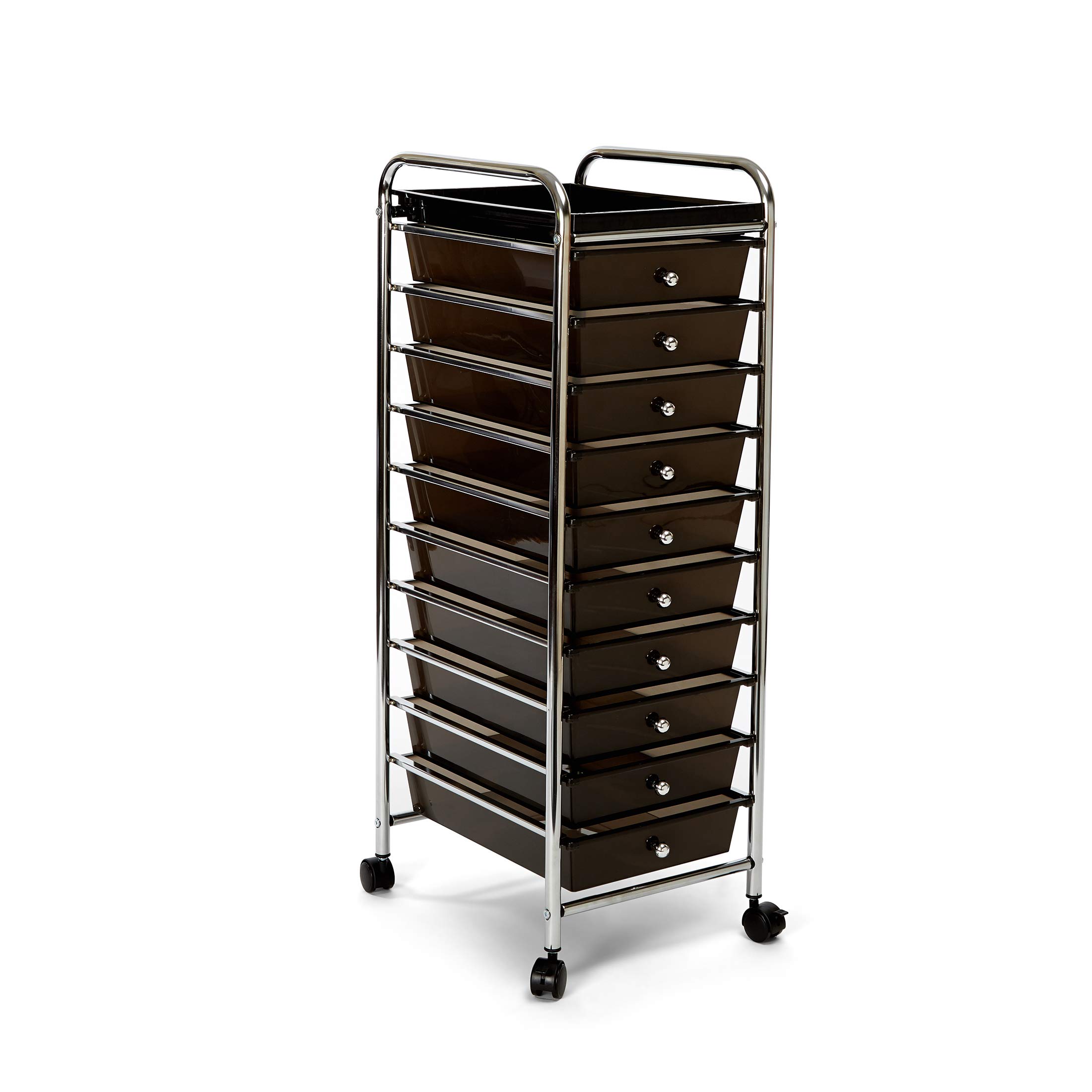Seville Classics 10-Drawer Mobile Rolling Storage Cart with Utility Tray - Multipurpose Organizer for Home, Office & Garage - Black | Perfect for Craft Supplies, Tools & Closet Organization