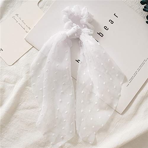 SCRMROIA 3 Pack Polka Dot Daisy Flower Hair Scarf Scrunchies - Satin Silk Long Tail Bowknot Hair Bands, Elastic Ponytail Holders for Women & Girls | Perfect for School, Work, Parties & Everyday Styling (Style 1)