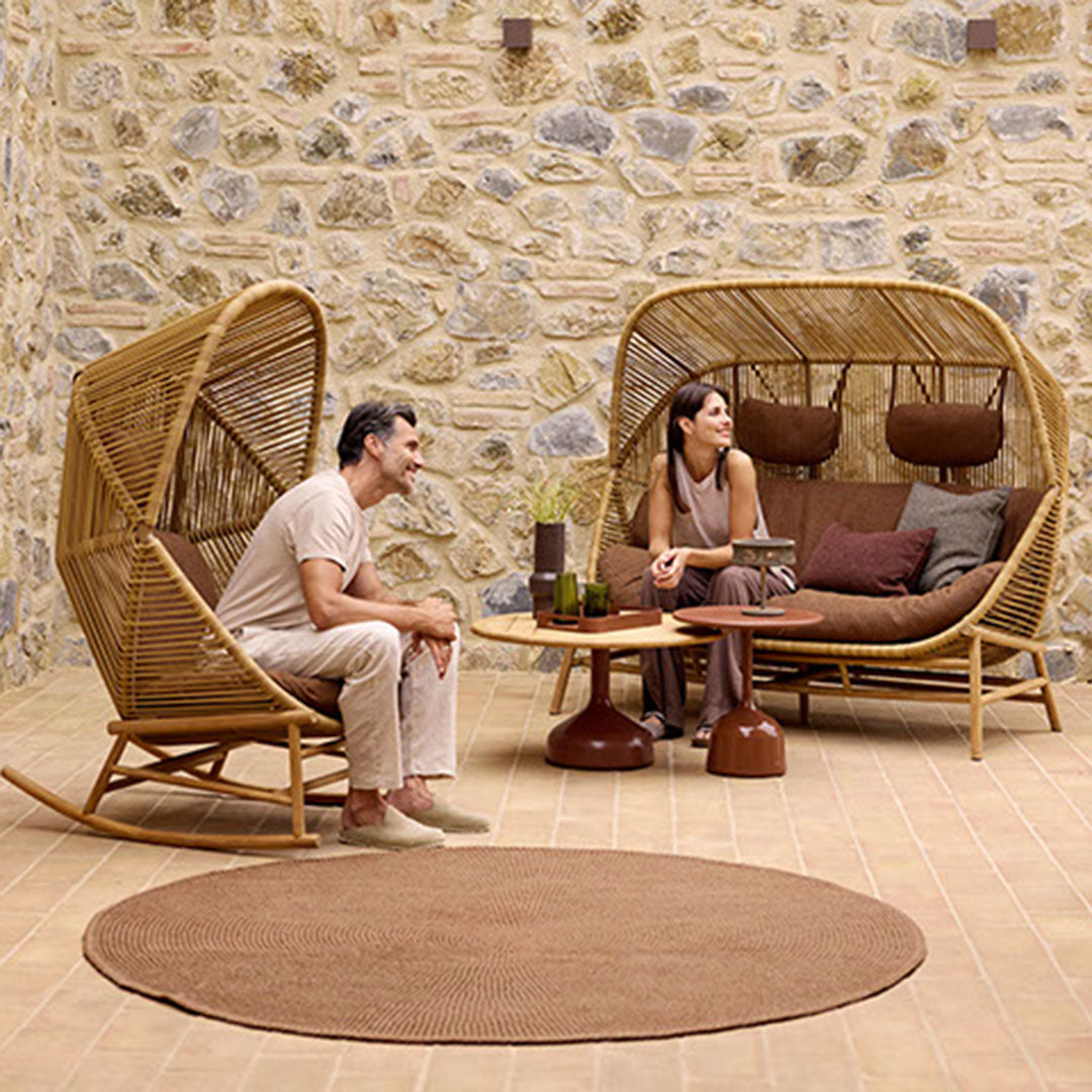 Handwoven Cane Line Design Knit Rug - Natural Fiber Boho Chic Area Rug for Living Room, Bedroom & Outdoor Patio Decor