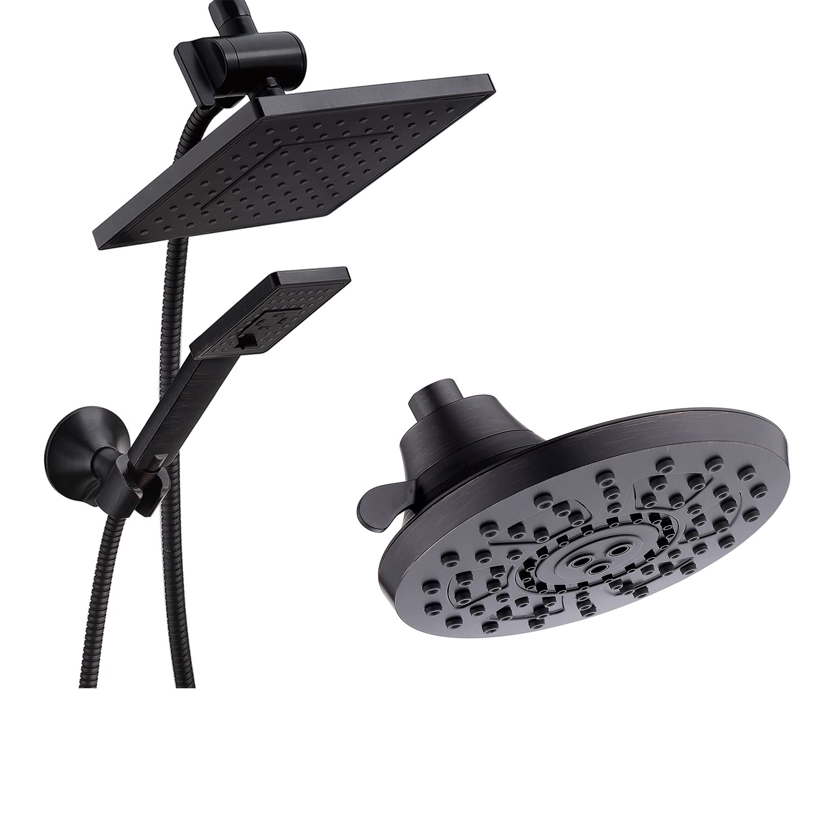 8 Inch Oil-Rubbed Bronze Rainfall Shower Head with Handheld Spray Combo - 5 ft Shower Hose & 4 Spray Settings for Luxury Bathroom Upgrade | Perfect for Spa-Like Experience & Modern Home Renovation