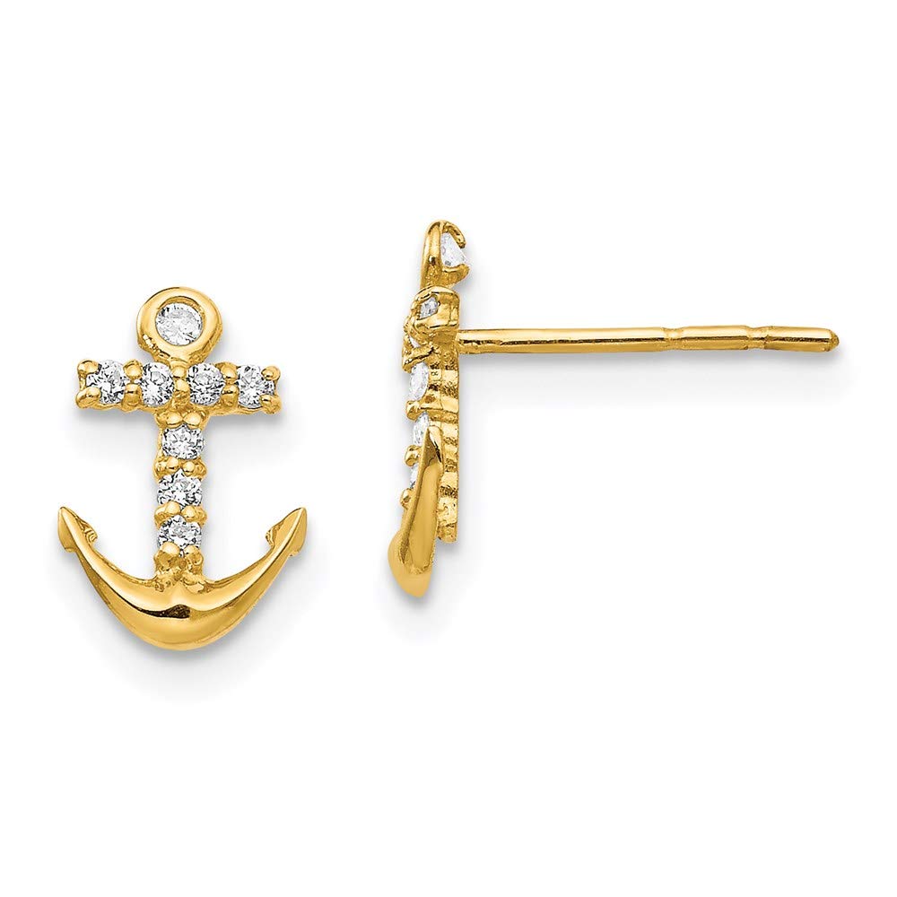 14K Gold Anchor Earrings for Women - Cubic Zirconia Fine Jewelry Gift for Her, Perfect for Daily Wear & Special Occasions
