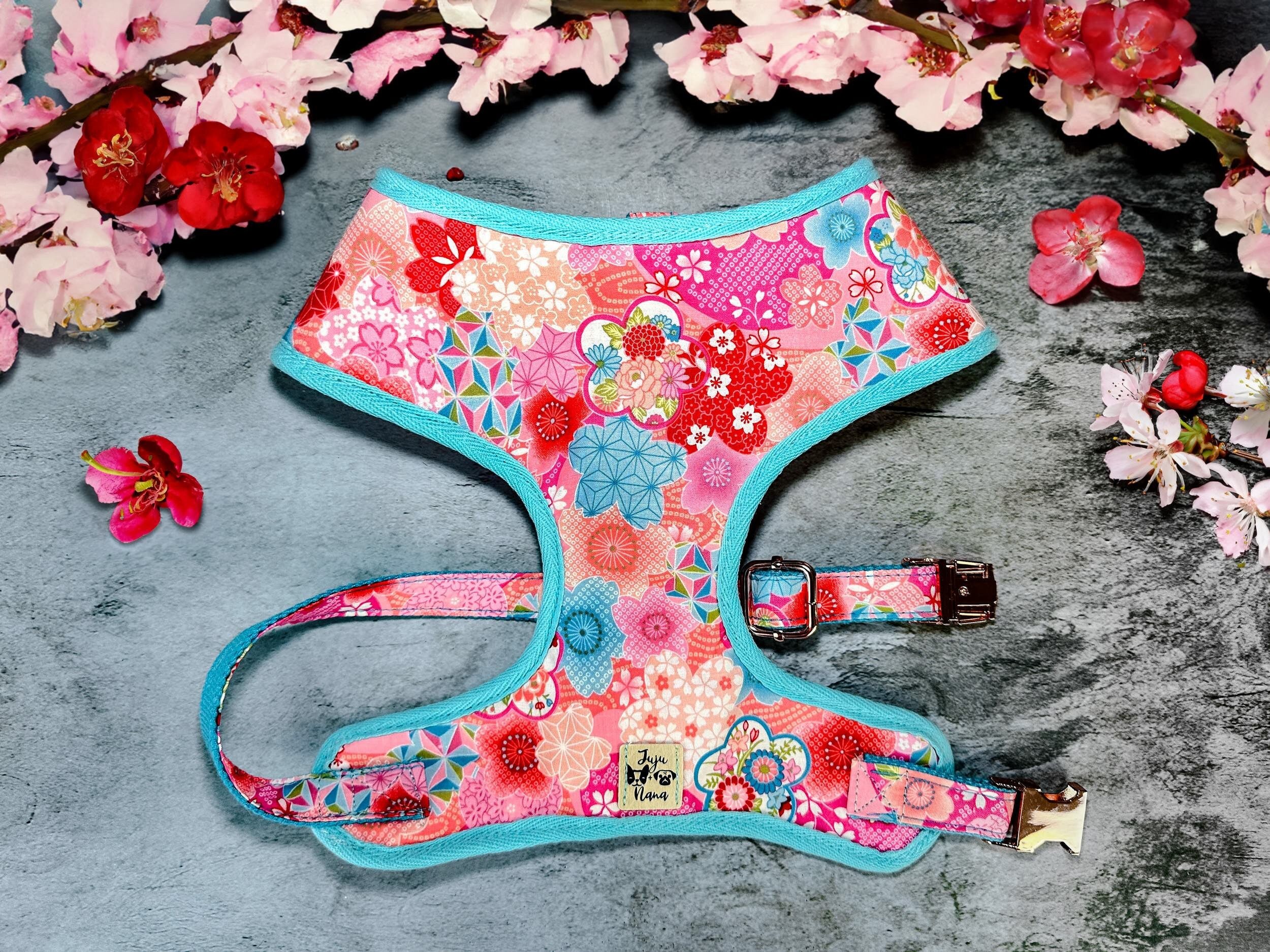 Premium Dog Harness Set - Japanese Kimono Sakura Style for Small & Medium Dogs - Perfect for Walks, Training & Special Occasions