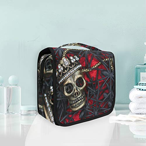 Skull Queen Hanging Foldable Toiletry Bag - Waterproof Cosmetic Travel Organizer for Women & Girls - Perfect for Bathroom, Camping & Halloween Makeup Storage
