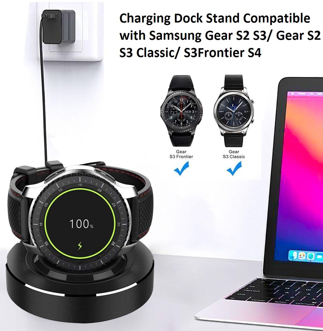 Samsung Gear S2/S3/S4 Smart Watch Charger Dock with Micro USB Cable - Fast Charging Station for Samsung Gear S2 Classic, S3 Frontier & S4 Smartwatches | Perfect for Home, Office & Travel Use