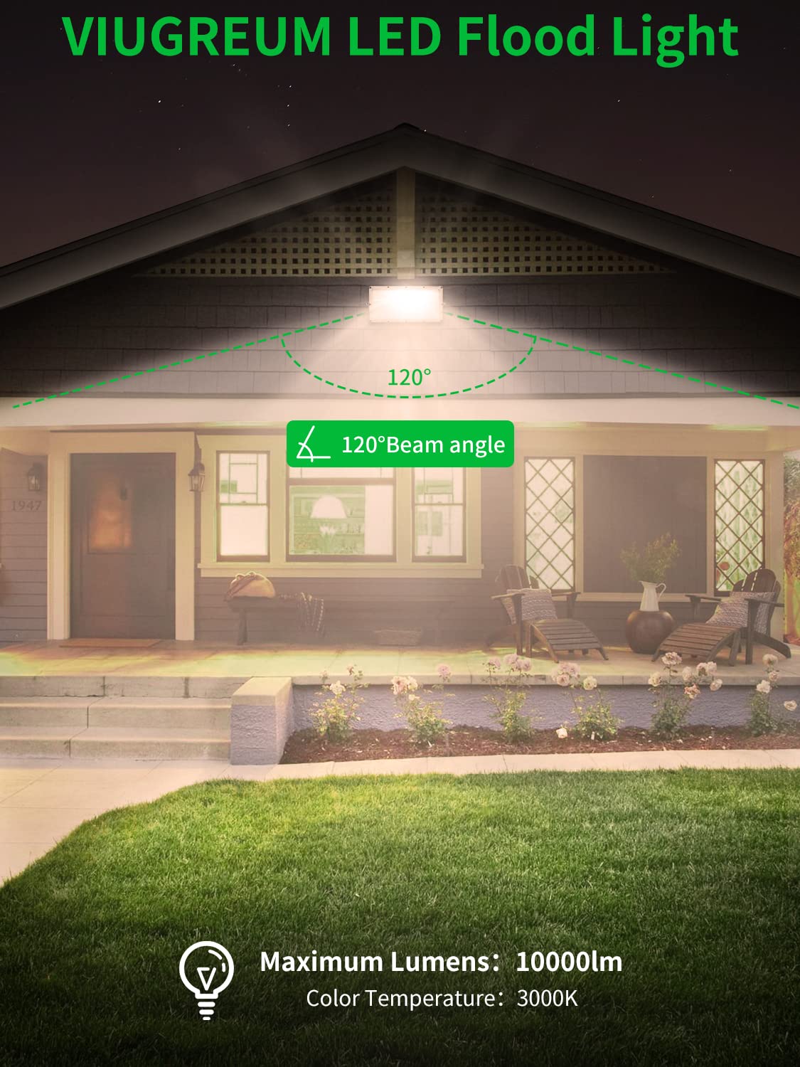 Viugreum 100W LED Flood Light - 8000LM 3000K Warm White, IP66 Waterproof Outdoor Security Light for Garage, Garden, Yard, Playground | Slim Design, Energy Efficient Landscape & Wall Lighting (15 Pack) - Perfect for Home Security, Backyard Illumination & Commercial Outdoor Spaces