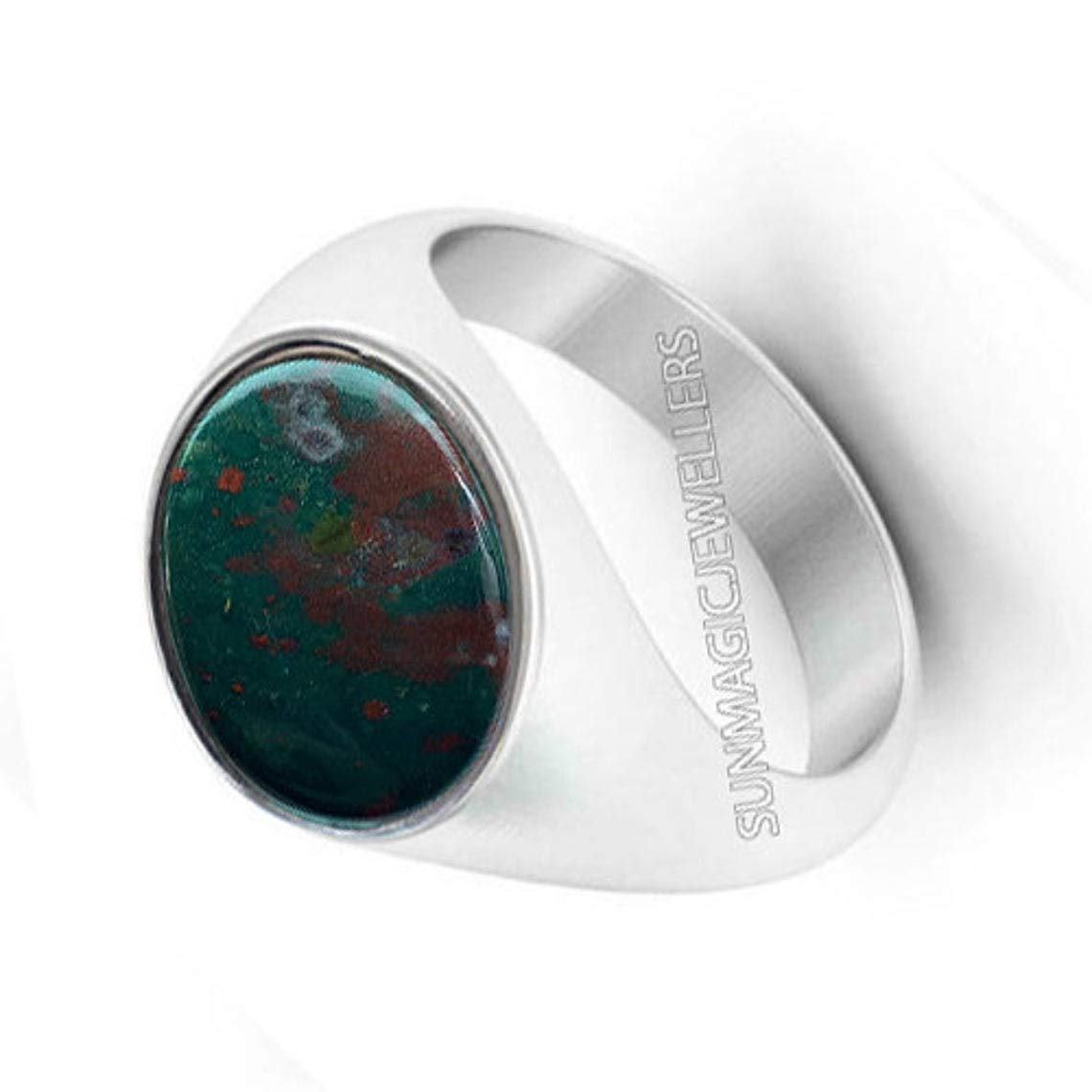 925 Silver Green Bloodstone Ring for Women - Natural Oval Gemstone Signet Ring - Healing Crystal Jewelry for Meditation & Spiritual Gifts