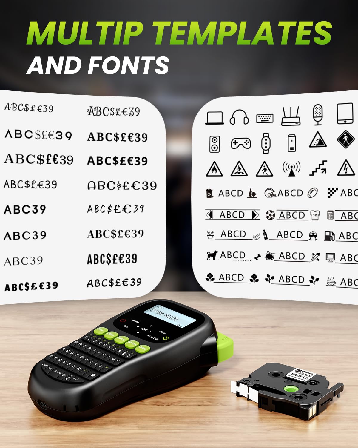 H1100 Portable Label Maker Machine with Backlit Screen & Keyboard - Waterproof Industrial Labeling Device for Cable, Wire, Network Organization - Perfect for Office, Warehouse, and Home Use